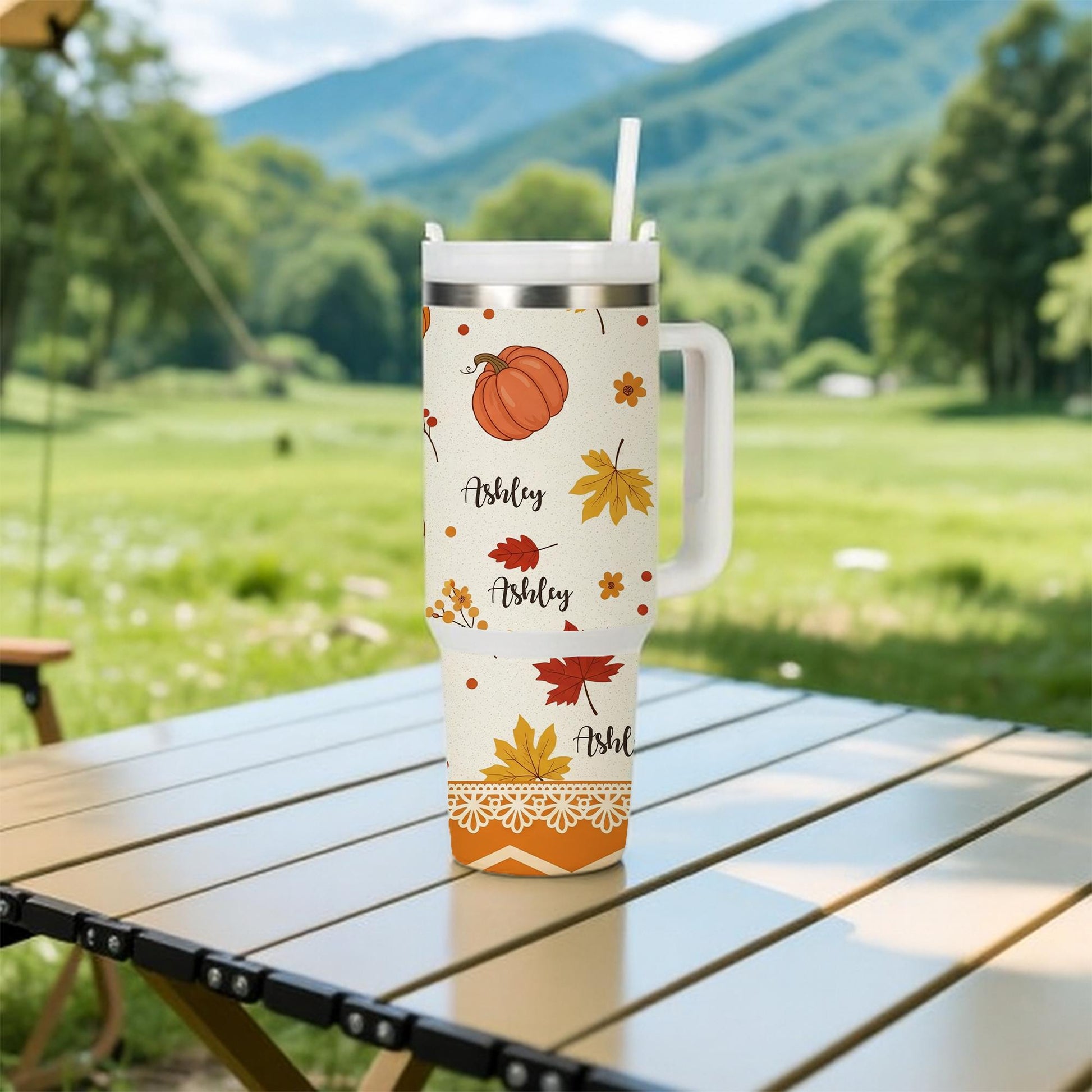40 oz Pumpkin Tumbler with Handle, Personalized Autumn Tumbler , Custom Name Tumbler , Large Fall Travel Tumbler , Cozy Gift for Her