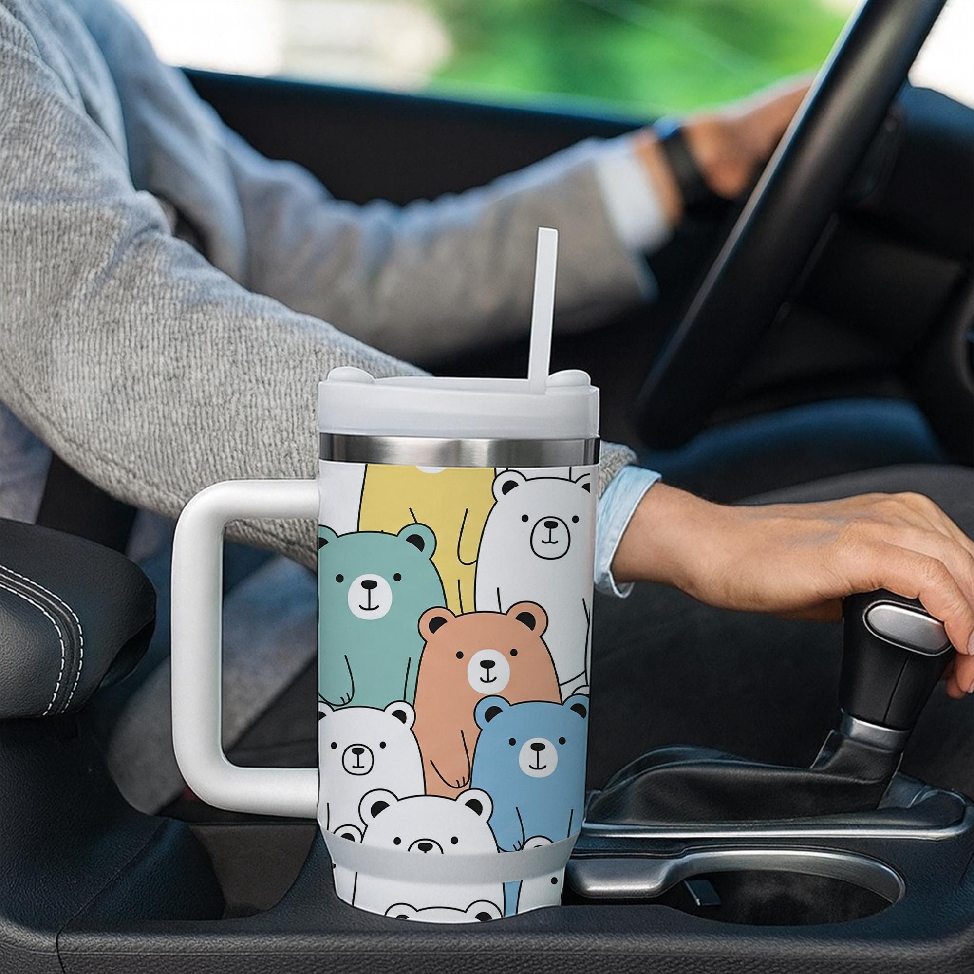 40 oz Bear Tumbler with Handle, Cute Pastel Animal Tumbler , Kawaii Tumbler , Large Travel Tumbler, Colorful Gift for Her or Him, Bear Lover