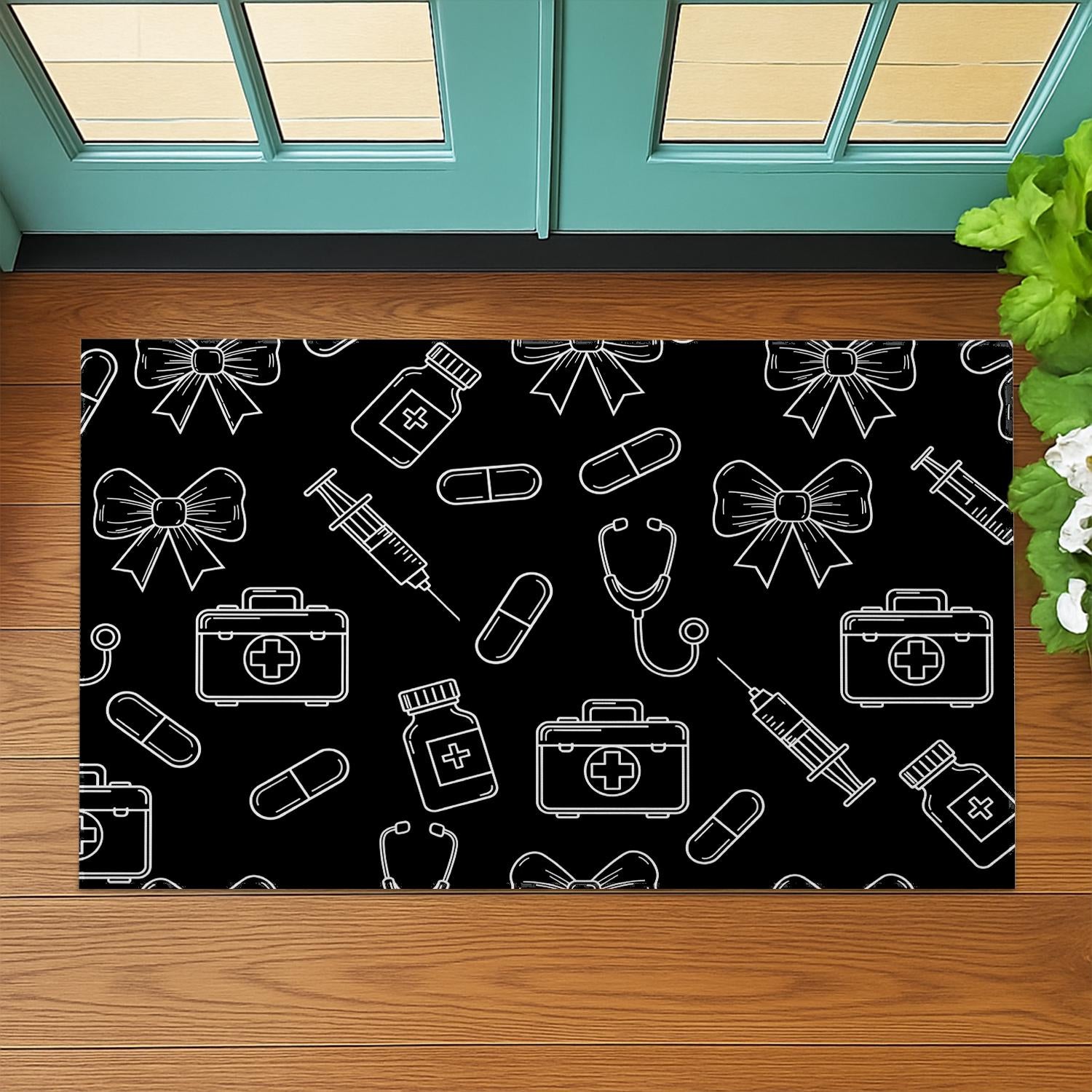 Medical Themed Doormat, Nurse Doctor Floor Mat, Healthcare Entryway Rug, Stethoscope Syringe Decor, Hospital Gift for Nurses