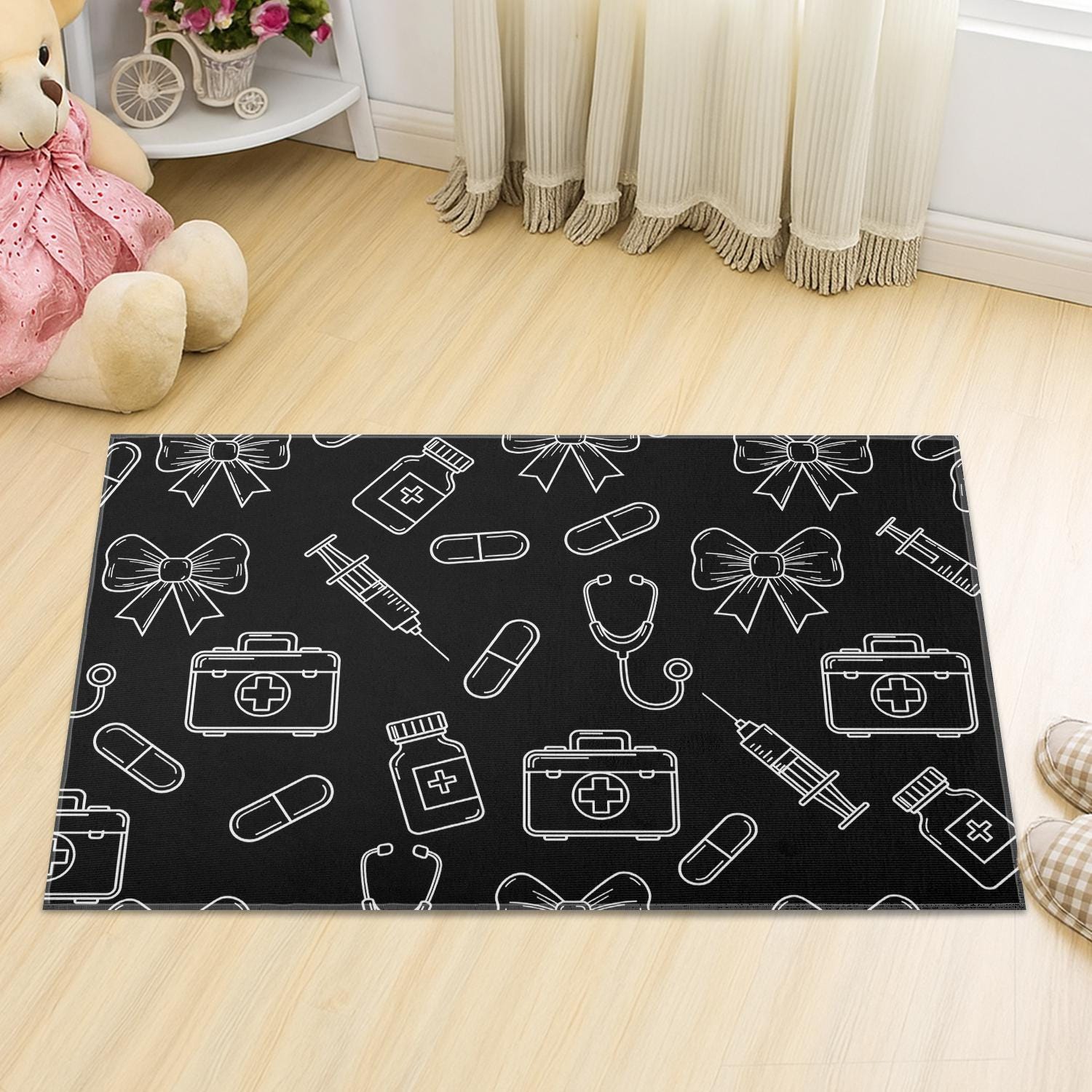 Medical Themed Doormat, Nurse Doctor Floor Mat, Healthcare Entryway Rug, Stethoscope Syringe Decor, Hospital Gift for Nurses