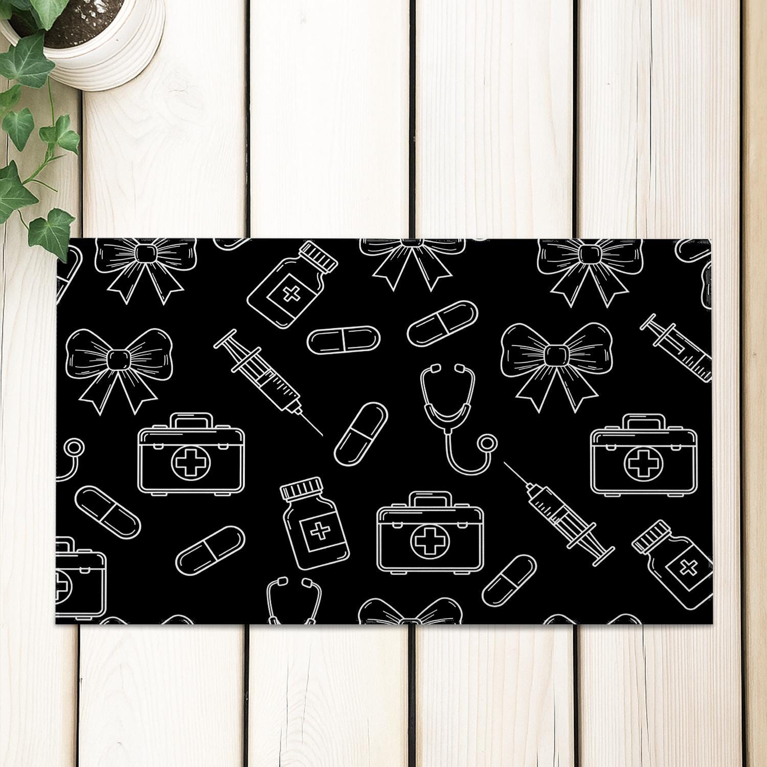 Medical Themed Doormat, Nurse Doctor Floor Mat, Healthcare Entryway Rug, Stethoscope Syringe Decor, Hospital Gift for Nurses