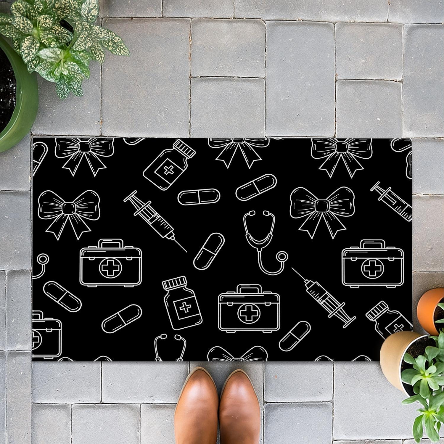 Medical Themed Doormat, Nurse Doctor Floor Mat, Healthcare Entryway Rug, Stethoscope Syringe Decor, Hospital Gift for Nurses