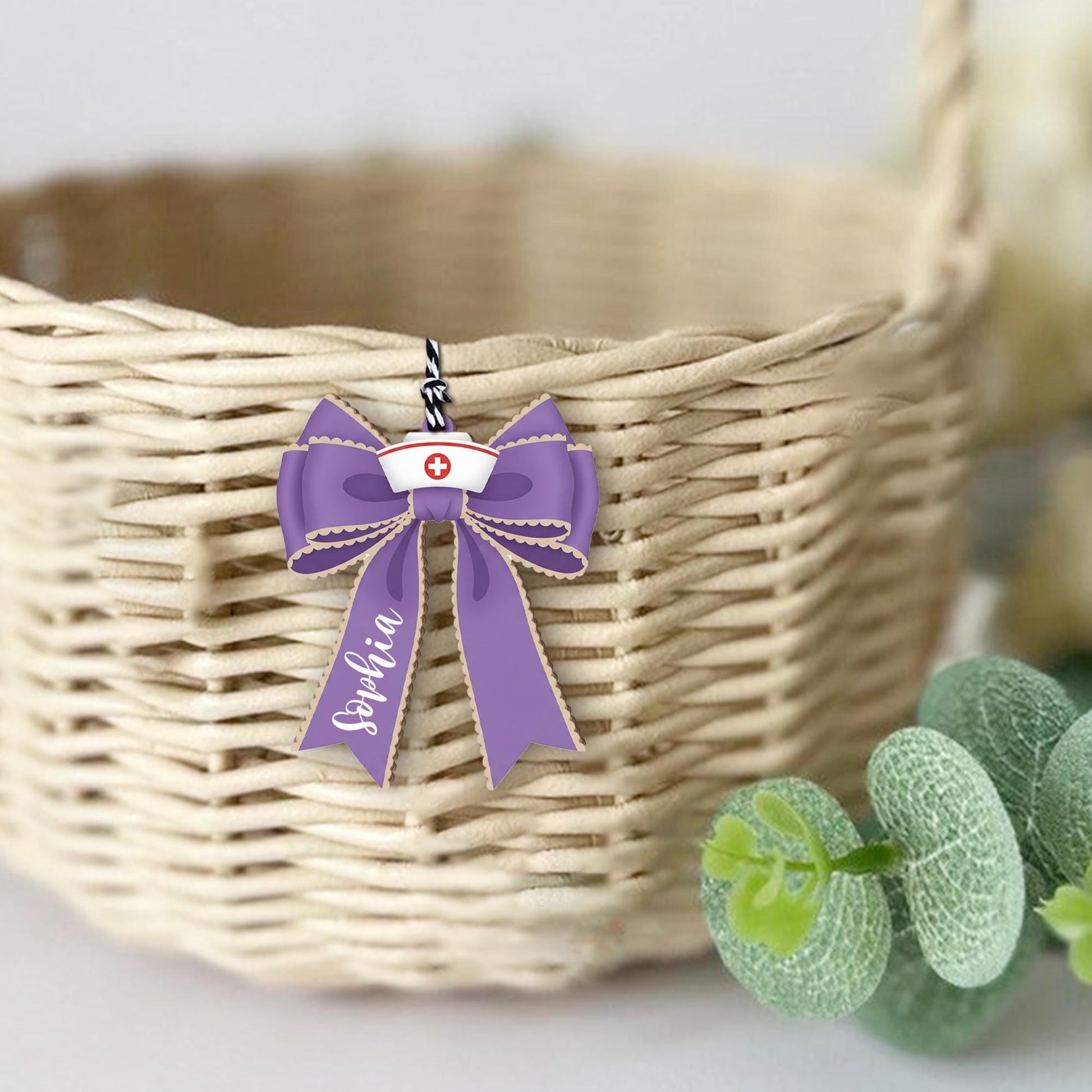 Personalized Nurse Basket Tag, Custom Bow Gift Tag, Nurse Graduation Decor, Medical Appreciation Ornament, Nurse Bag Tag, Cute Nurse Gift