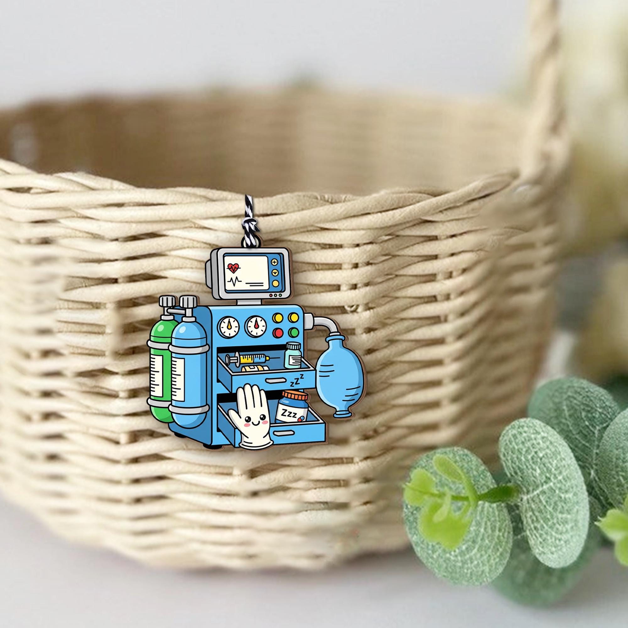 Anesthesia Machine Basket Tag, Cute Medical Ornament, Nurse Doctor Gift Tag, Anesthesiologist Decor, Healthcare Appreciation Charm