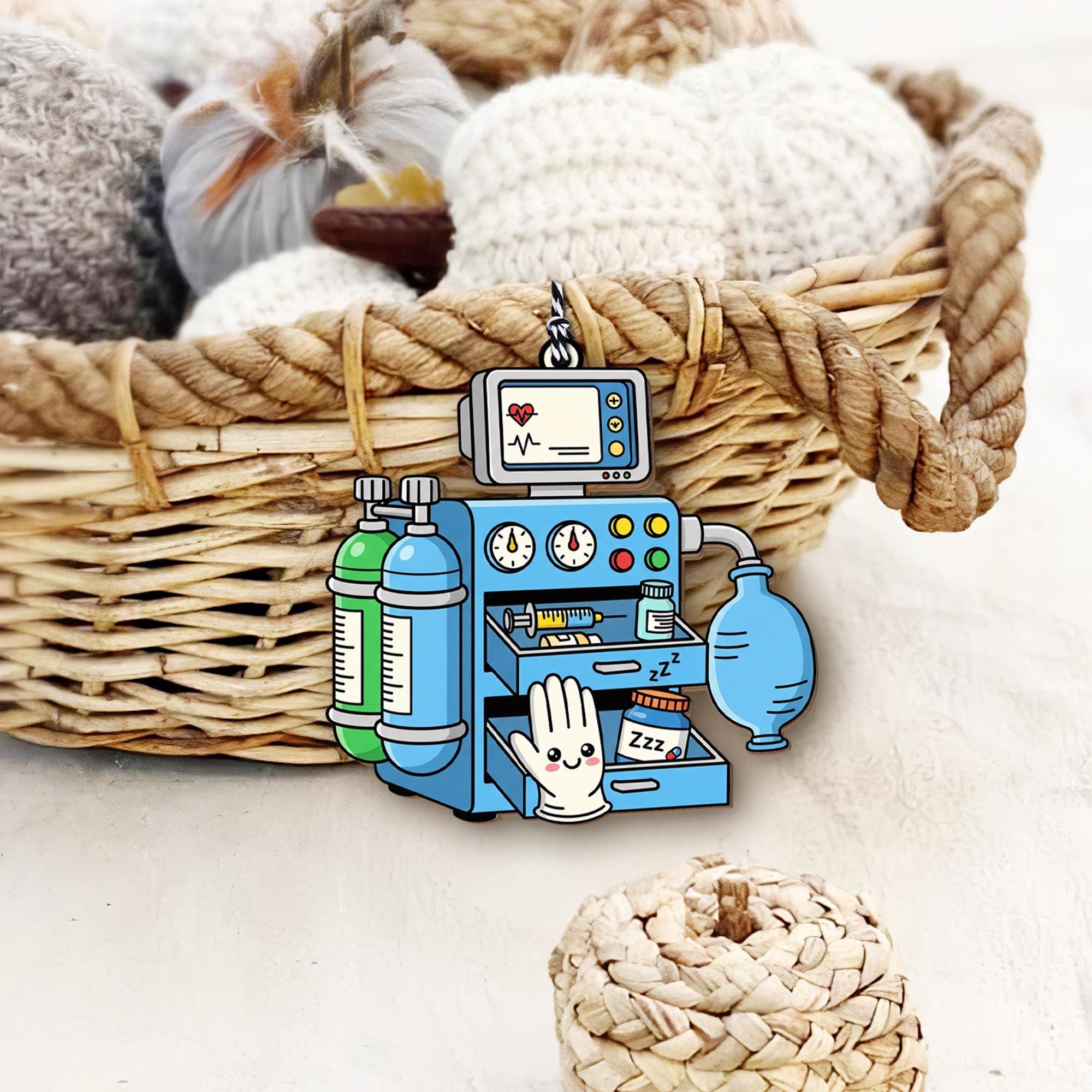 Anesthesia Machine Basket Tag, Cute Medical Ornament, Nurse Doctor Gift Tag, Anesthesiologist Decor, Healthcare Appreciation Charm