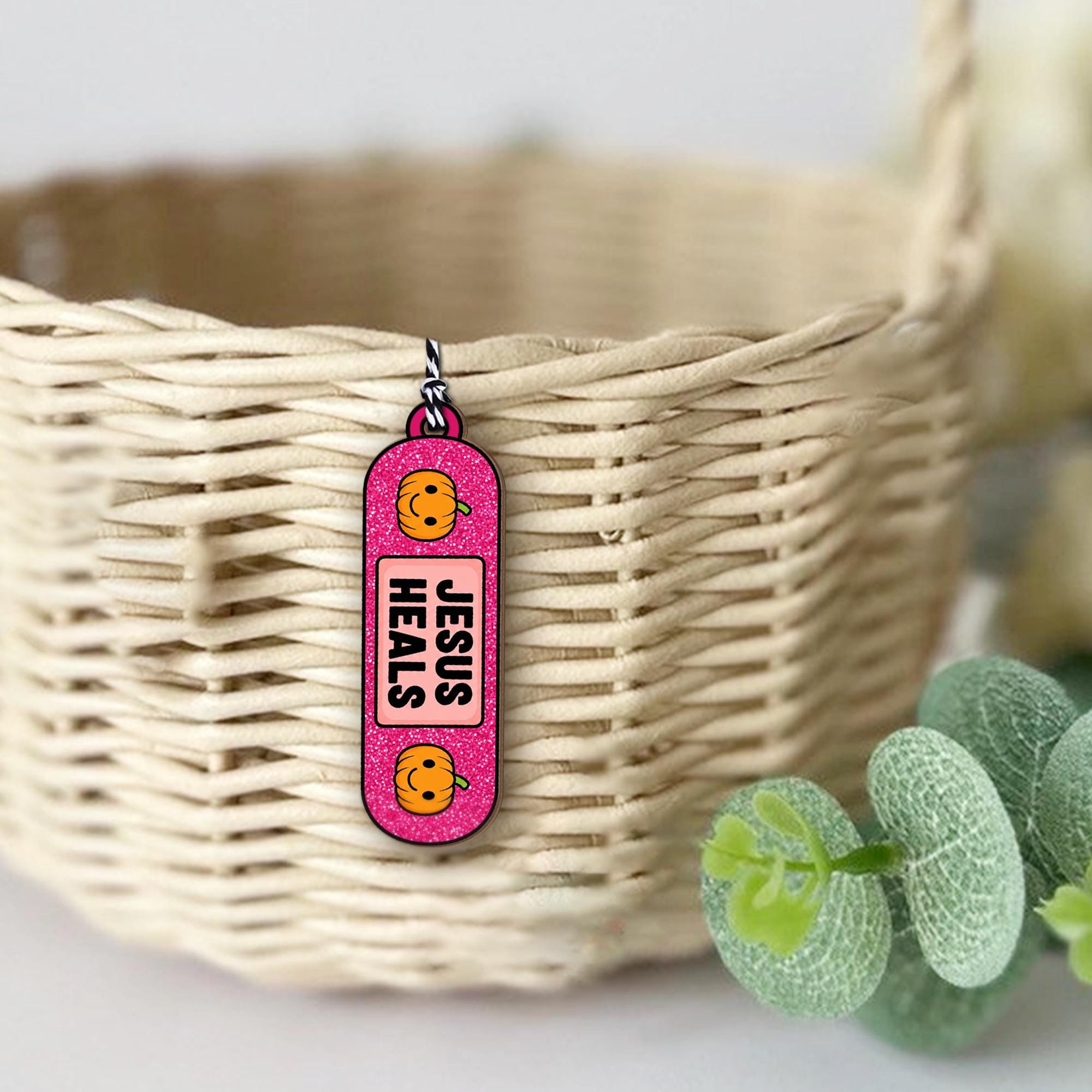 Jesus Heals Basket Tag, Christian Bandage Ornament, Faith Gift Tag, Religious Healing Decor, Custom Pumpkin Bag Charm, Fall Gift For Nurse