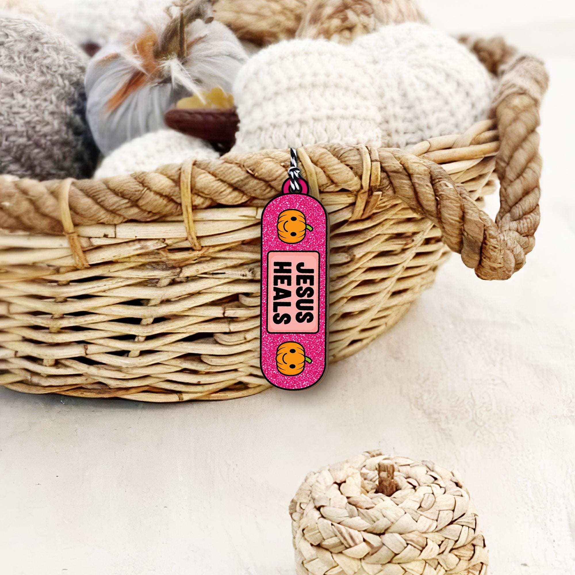 Jesus Heals Basket Tag, Christian Bandage Ornament, Faith Gift Tag, Religious Healing Decor, Custom Pumpkin Bag Charm, Fall Gift For Nurse