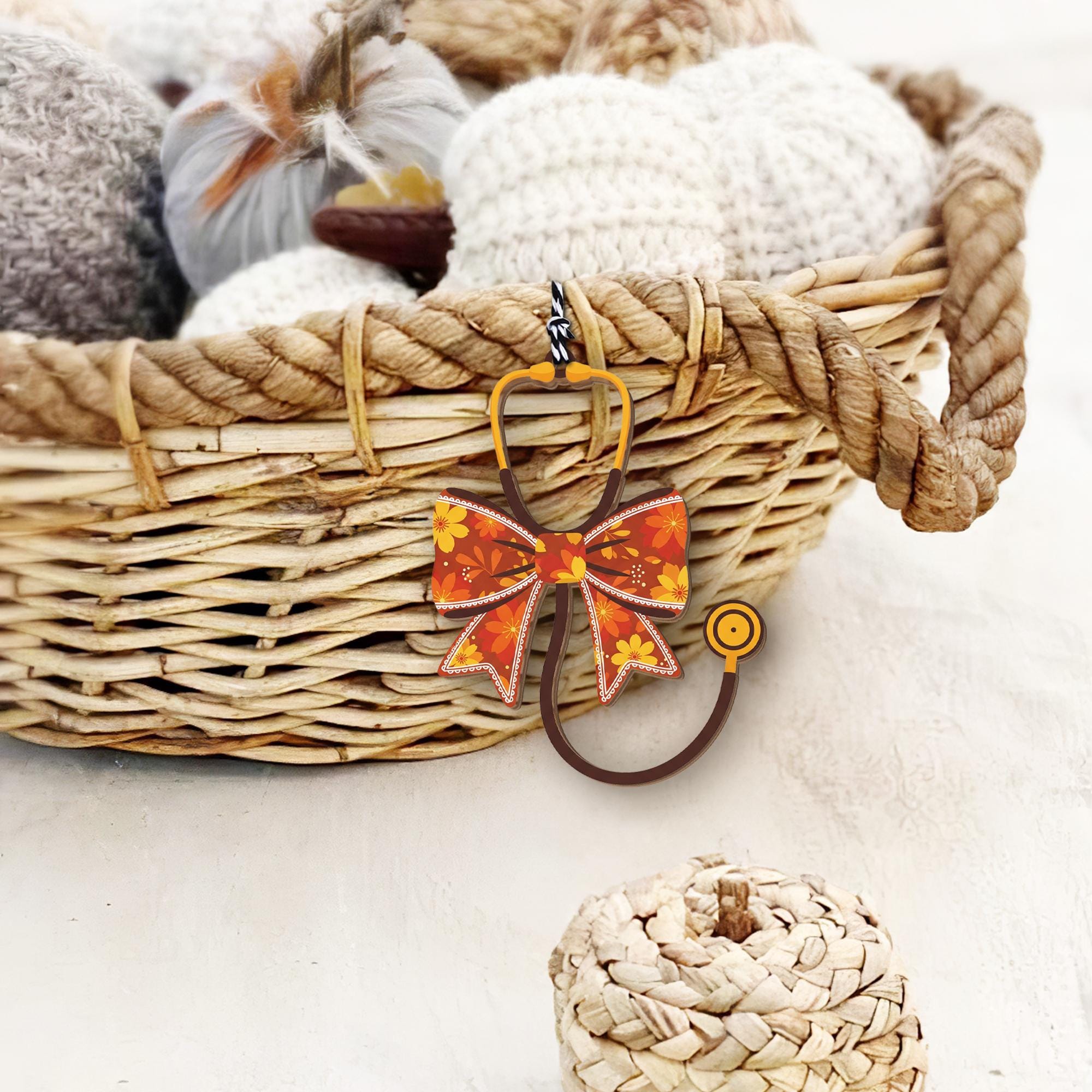 Stethoscope Basket Tag, Nurse Doctor Gift Ornament, Medical Bow Charm, Healthcare Appreciation Tag, Custom Hospital Decor, Healthcare Gift