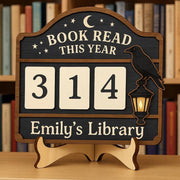 Custom Wooden Book Tracker Sign: Reading Goal Library Decor