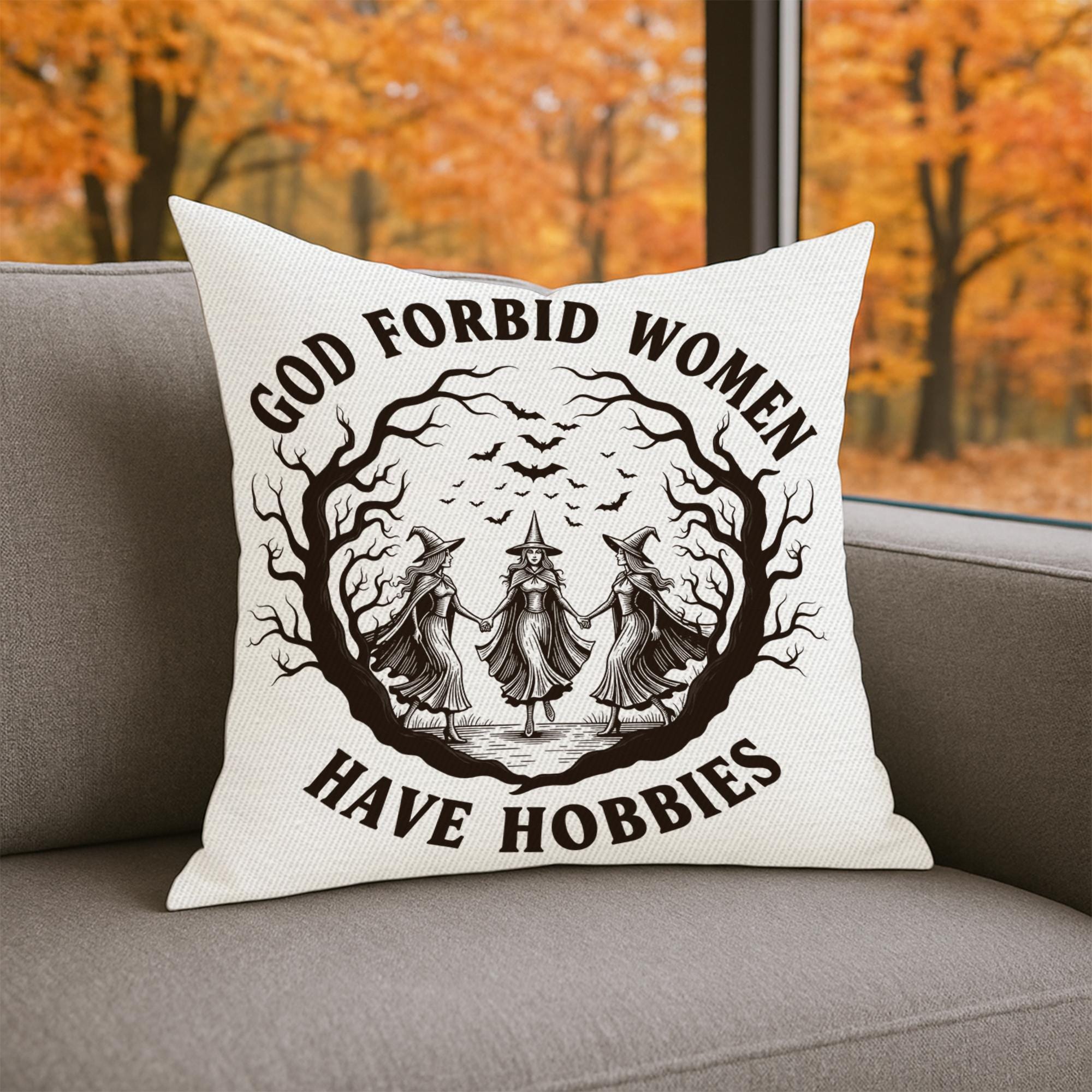 Gothic Witch Pillow Cover: Feminist Quote Halloween Decor