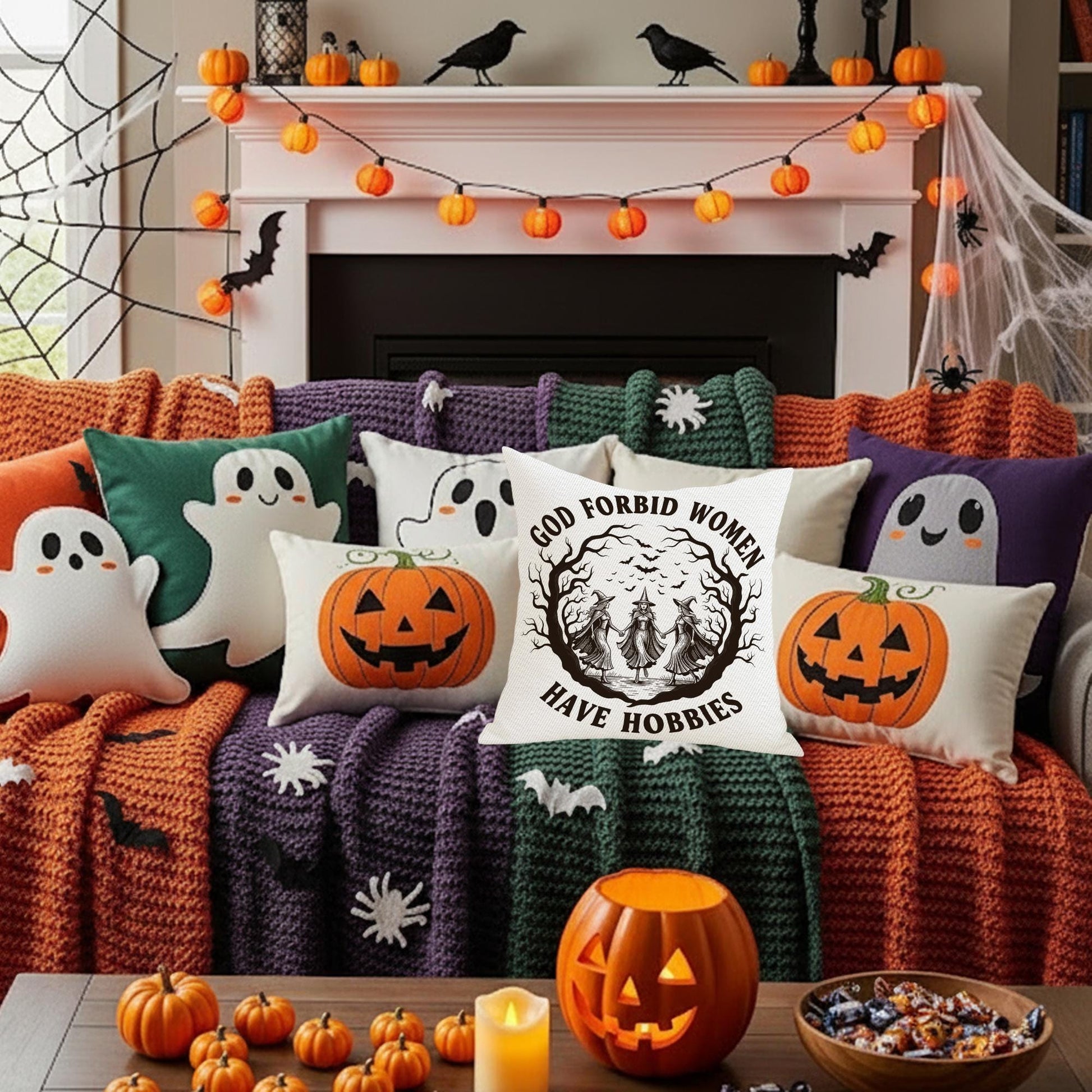 Gothic Witch Pillow Cover: Feminist Quote Halloween Decor