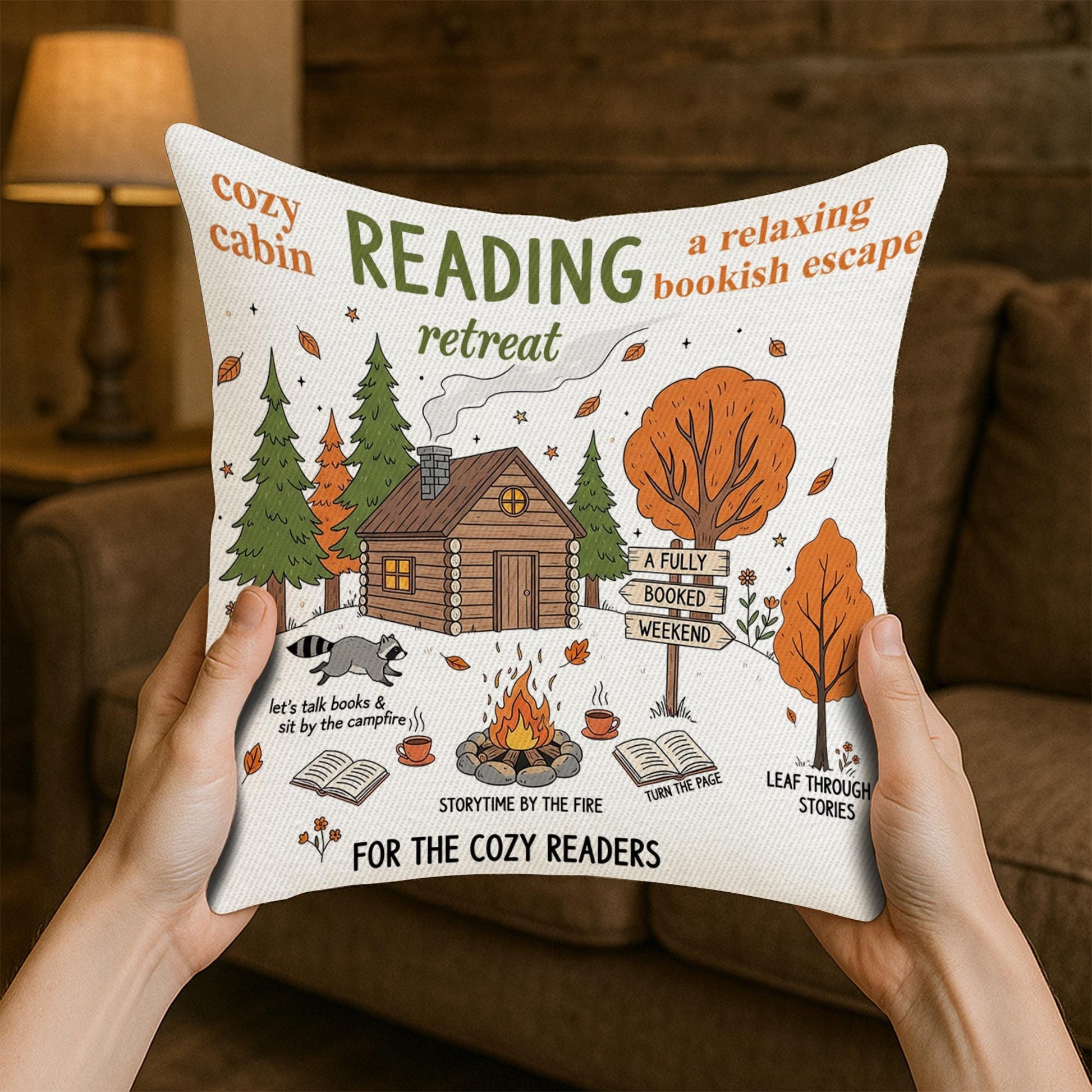 Book Lover Reading Pillow Cover: Cabin Retreat Autumn Decor
