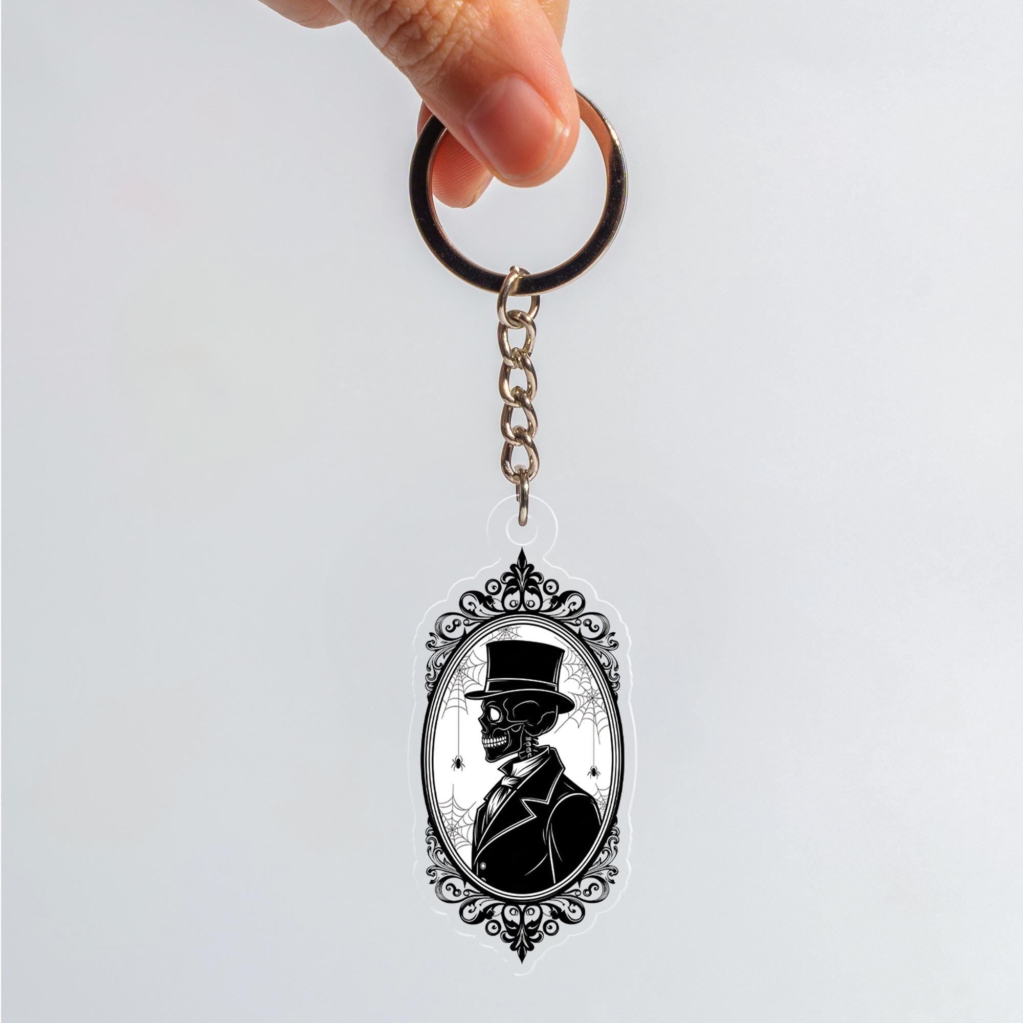 Gothic Skeleton Couple Keychain Set: Spooky Acrylic Car Bag Charm