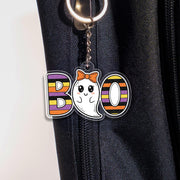 Cute Ghost BOO Keychain – Halloween Acrylic Keychain, Kawaii Ghost Bag Charm, Spooky Cute Gift, Trick or Treat Accessory