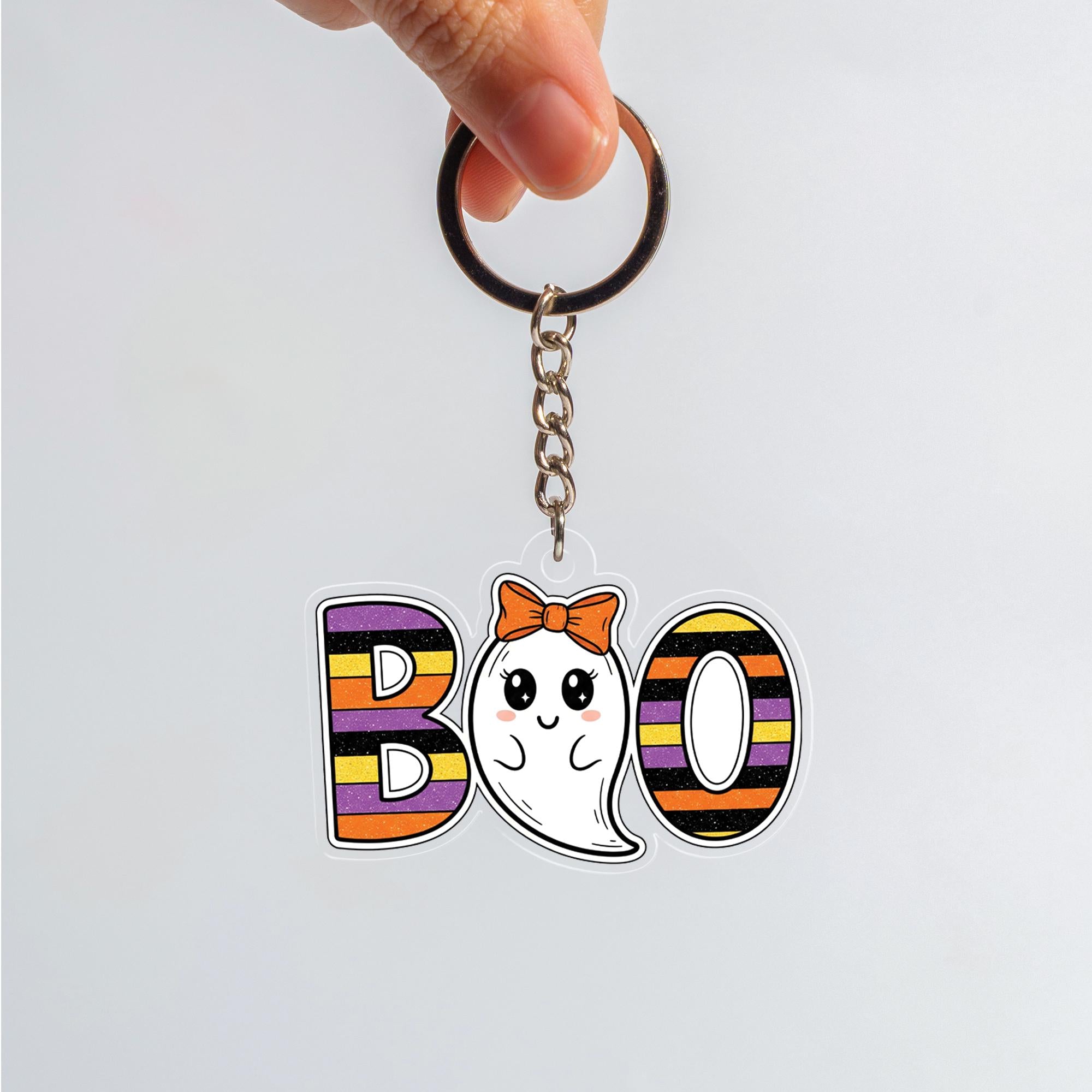 Cute Ghost BOO Keychain – Halloween Acrylic Keychain, Kawaii Ghost Bag Charm, Spooky Cute Gift, Trick or Treat Accessory
