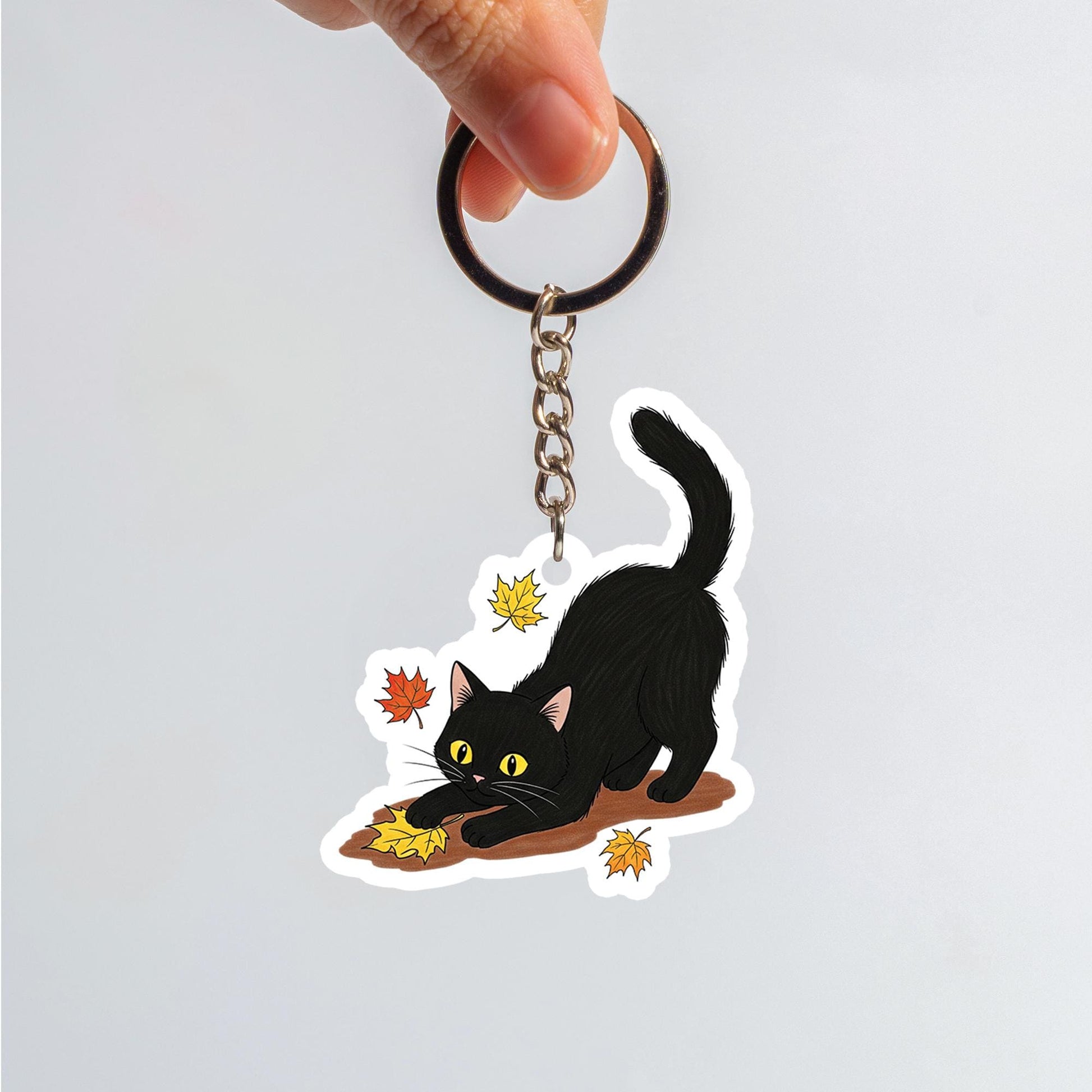 Black Cat Acrylic Keychain: Halloween Spooky Accessory