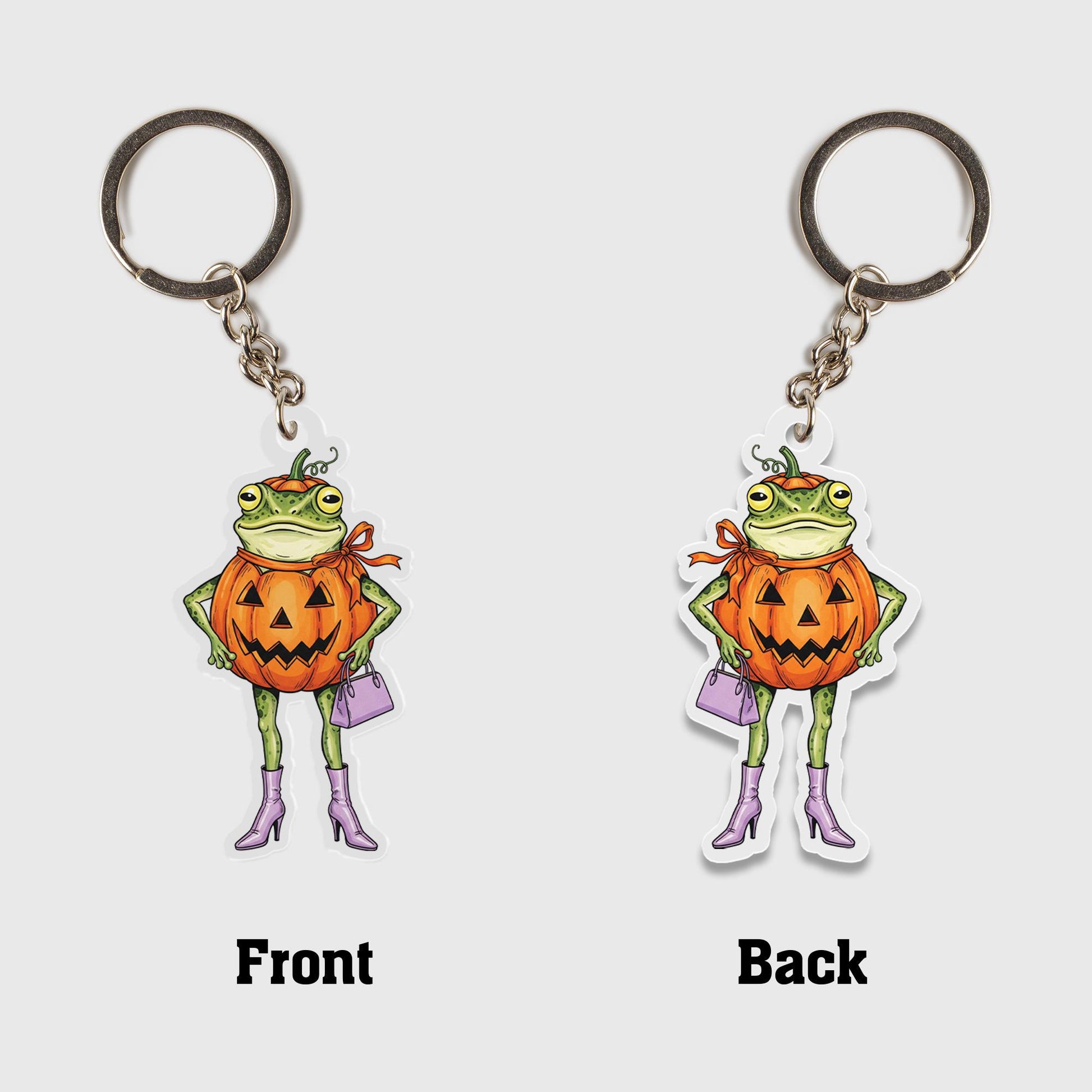 Frog Pumpkin Keychain – Cute Halloween Acrylic Keychain, Funny Frog Lover Gift, Spooky Fall Bag Charm, Trick or Treat Accessory