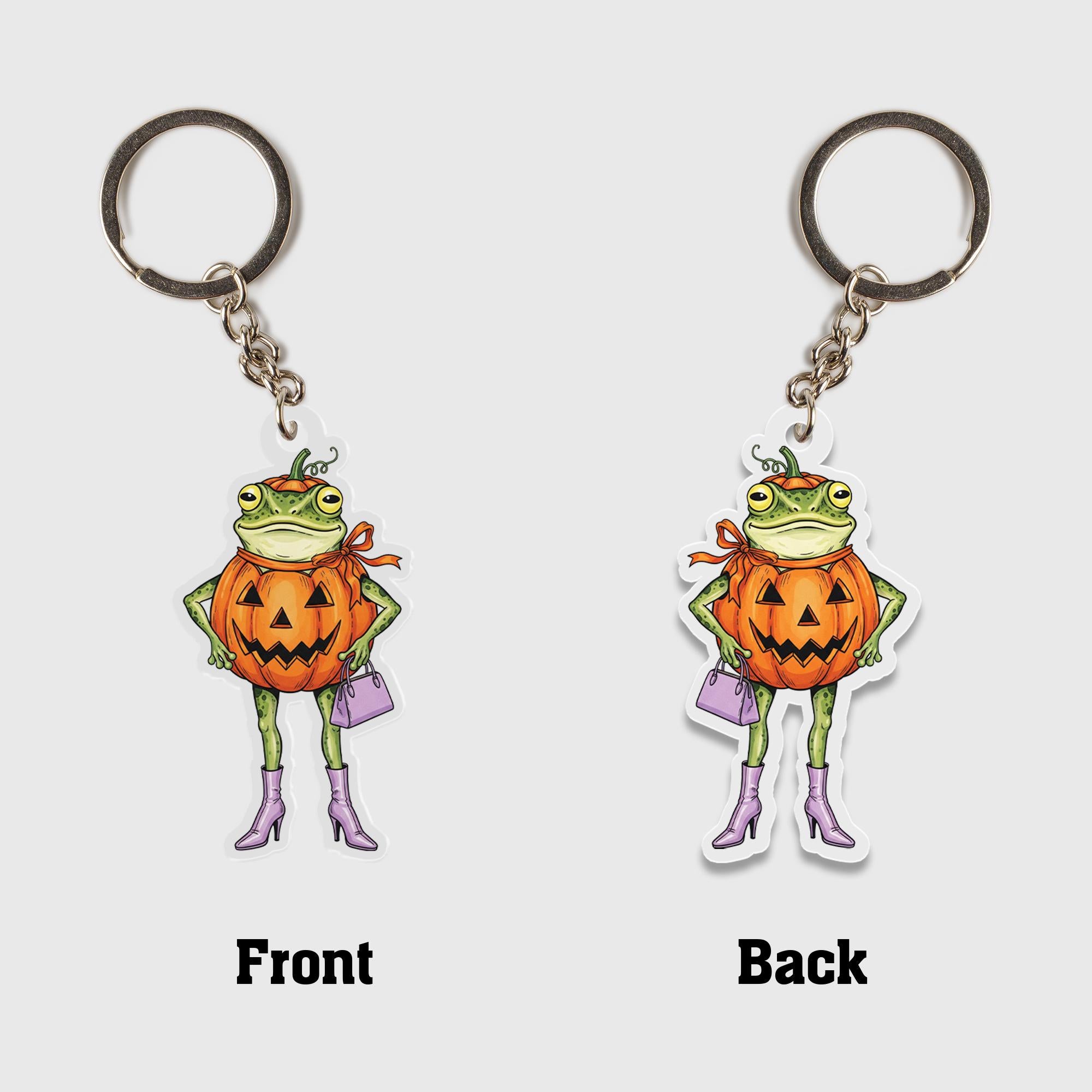 Frog Pumpkin Keychain – Cute Halloween Acrylic Keychain, Funny Frog Lover Gift, Spooky Fall Bag Charm, Trick or Treat Accessory