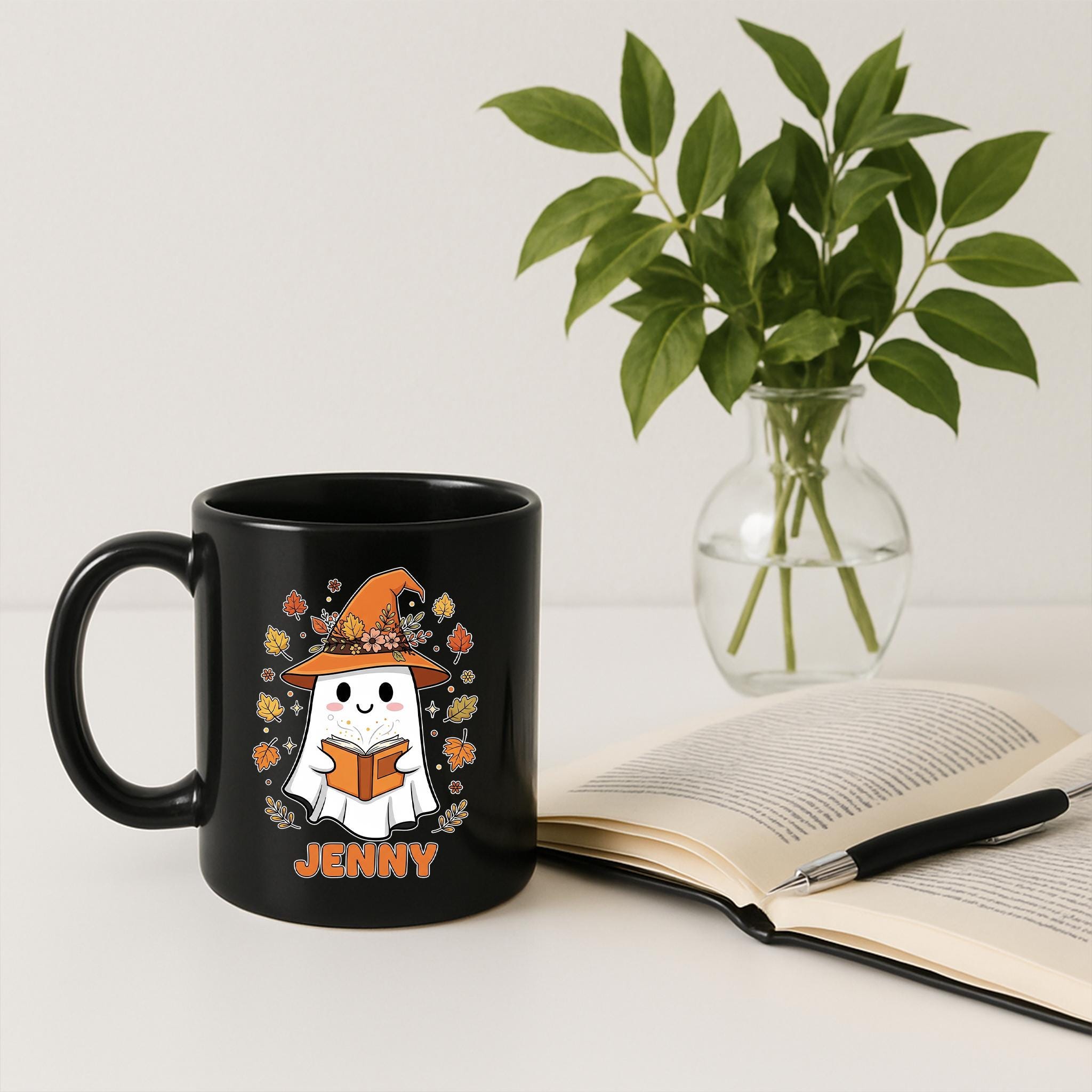 Personalized Ghost Mug, Custom Halloween Coffee Cup, Cute Witch Ghost Mug with Name, Autumn Fall Mug Gift for Her