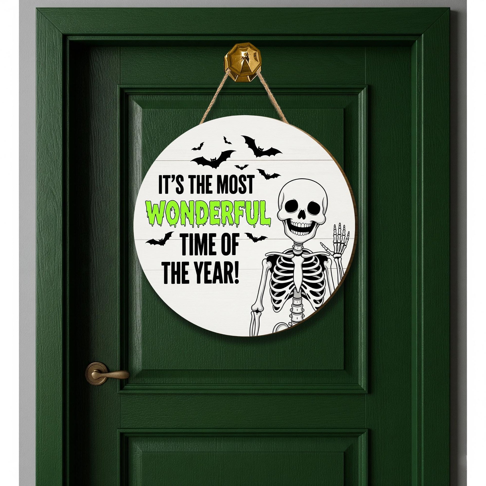 Halloween Skeleton Door Sign, Spooky Front Door Hanger, Funny Bat Wall Decor, Most Wonderful Time of Year Halloween Sign