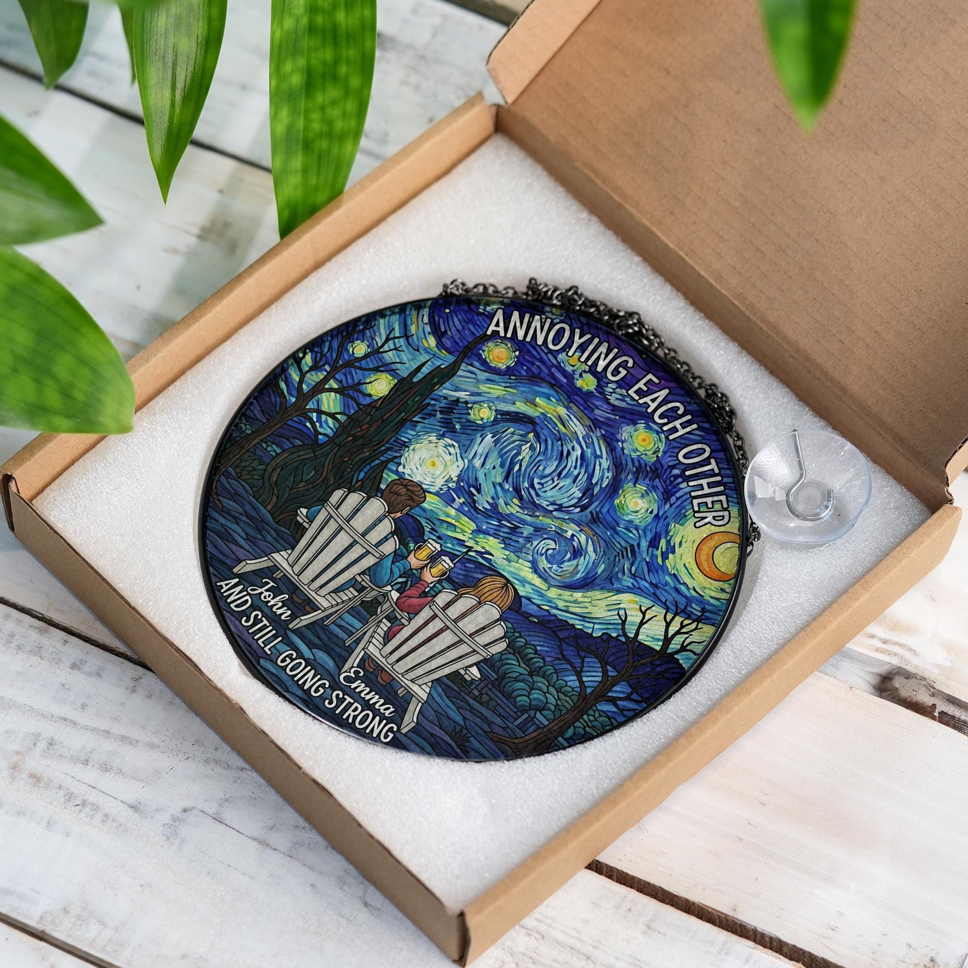 Funny Couple Suncatcher | Annoying Each Other Starry Night Faux Glass | Personalized Romantic Gift for Him Her Anniversary Decor
