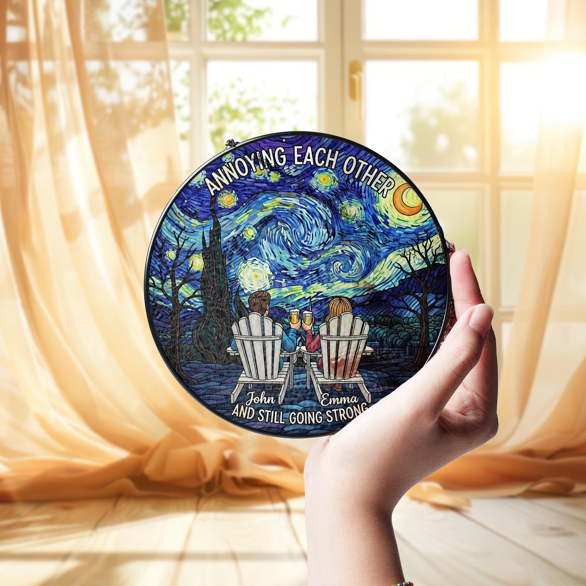 Funny Couple Suncatcher | Annoying Each Other Starry Night Faux Glass | Personalized Romantic Gift for Him Her Anniversary Decor