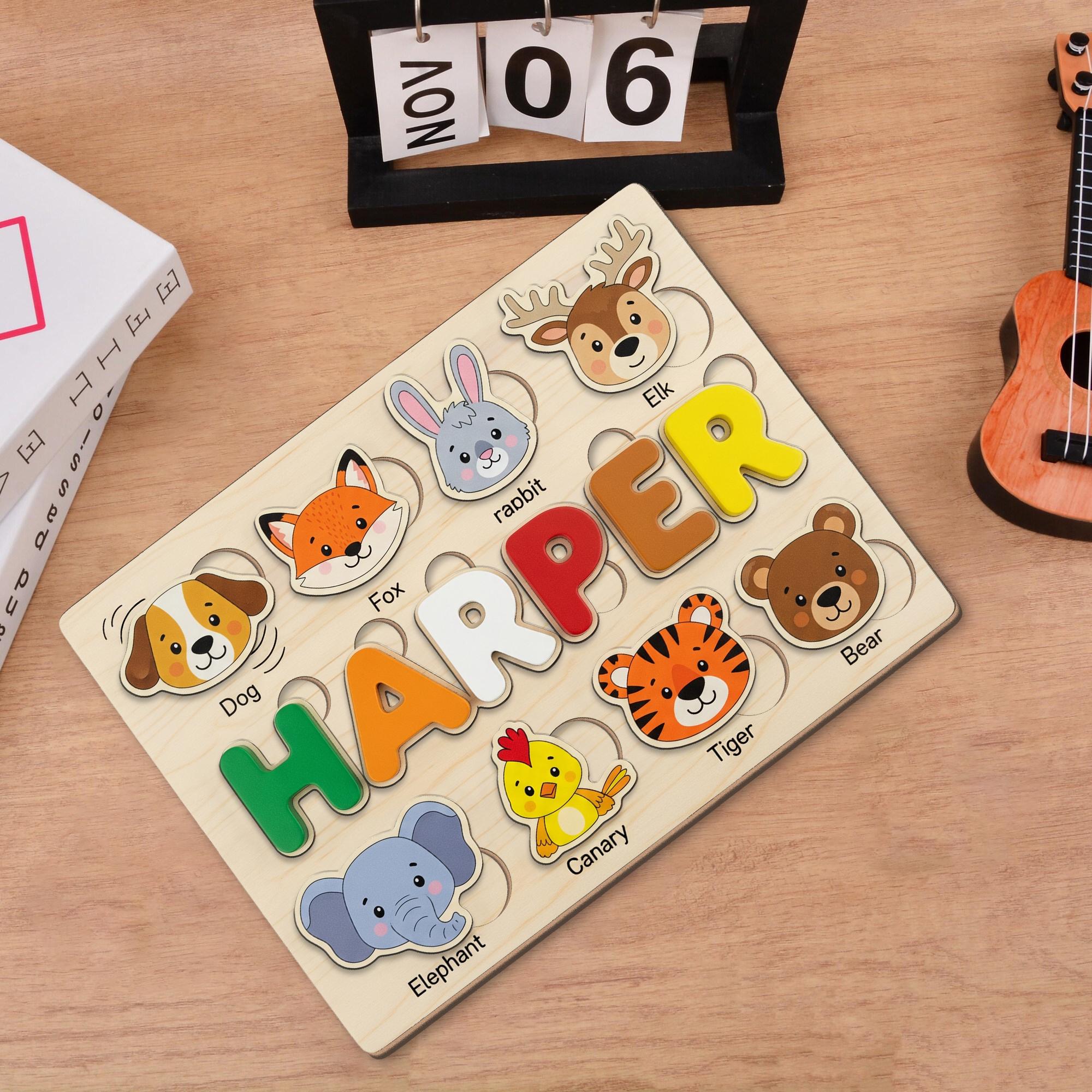 Personalized Animal Wooden Puzzle for Kids, Custom Name Montessori Toy, Toddler Learning Gift, Educational Wooden Animal Puzzle
