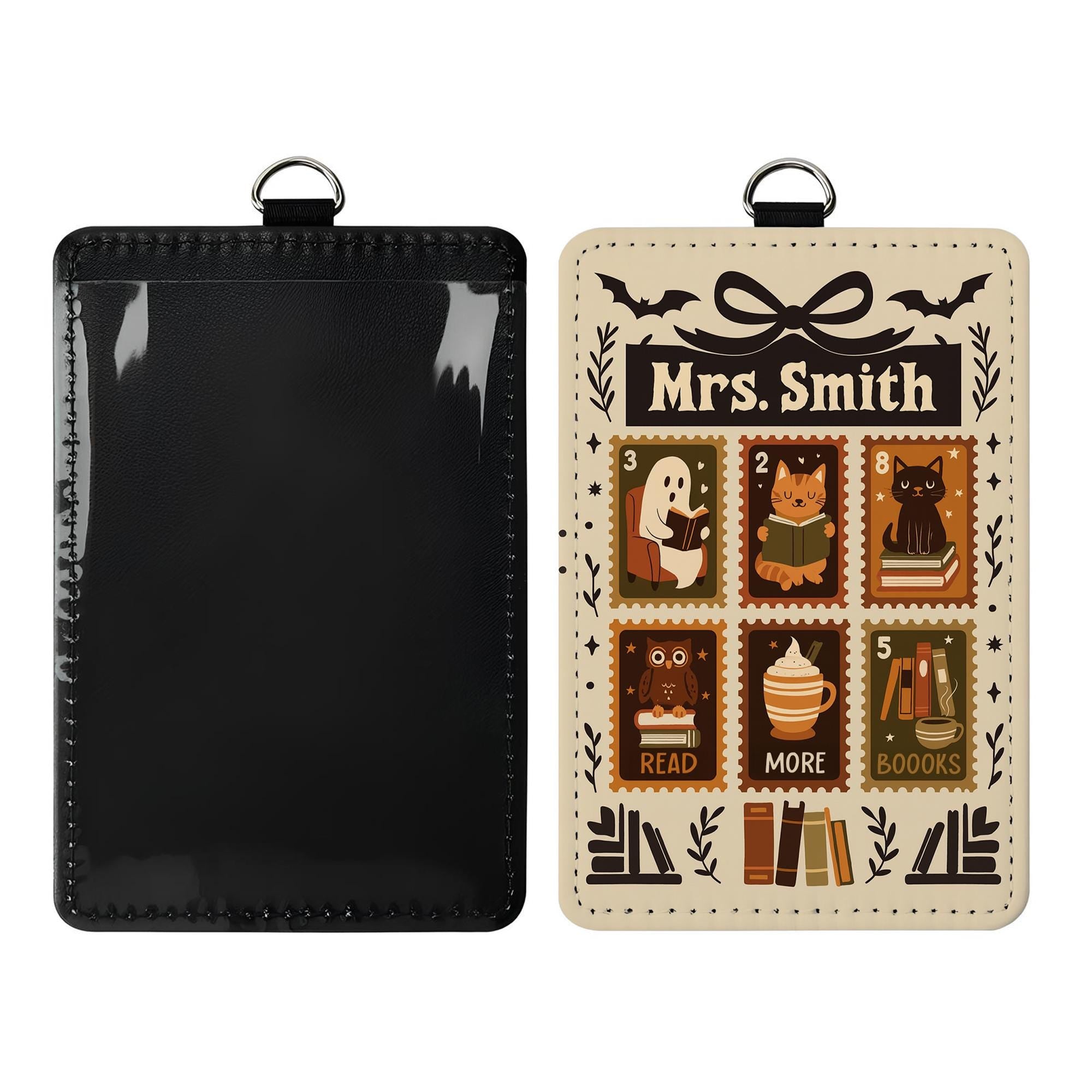 Custom Halloween Badge Holder - Personalized ID Card Holder for Teachers, Librarians, Book Lovers, Cute Spooky Reading Gift