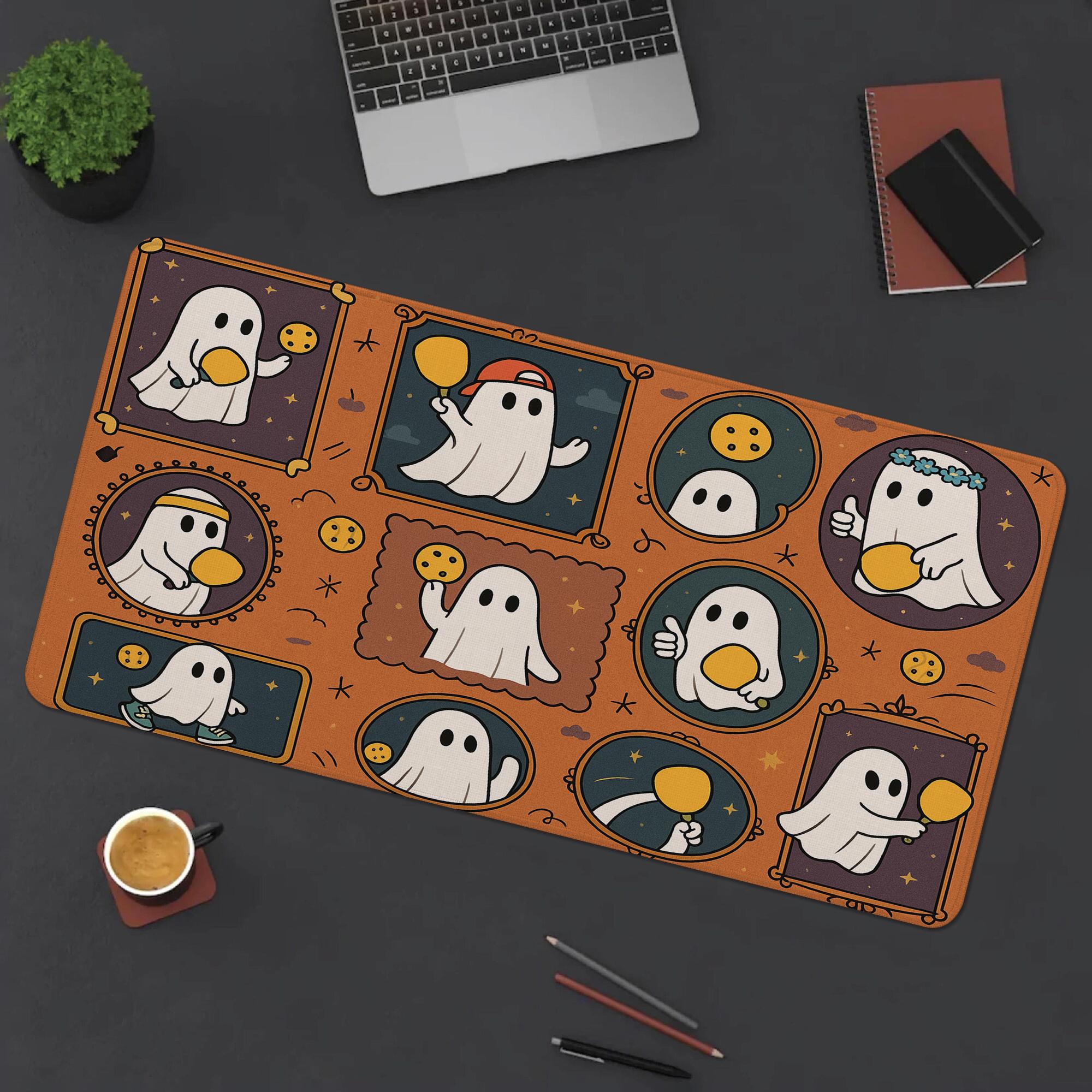 Halloween Pickleball Mouse Pad - Cute Ghost Desk Mat, Spooky Office Decor, Pickleball Player Gift, Gaming Pad for Work or Home