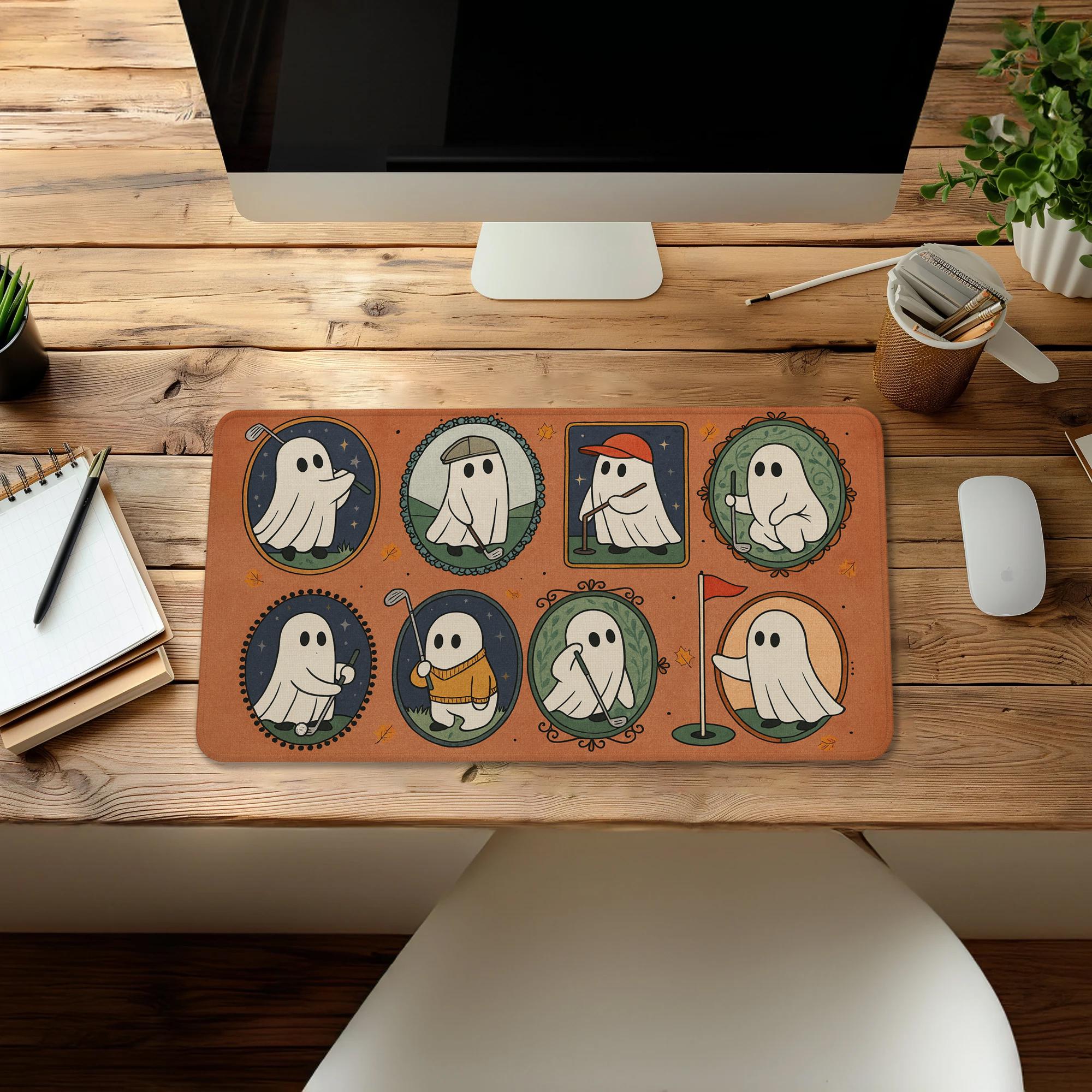 Halloween Golf Mouse Pad - Funny Ghost Desk Mat, Spooky Office Decor, Golf Lover Gift, Large Gaming Pad for Work or Home