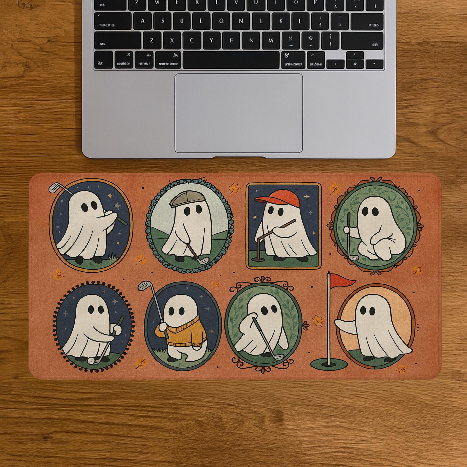 Halloween Golf Mouse Pad - Funny Ghost Desk Mat, Spooky Office Decor, Golf Lover Gift, Large Gaming Pad for Work or Home