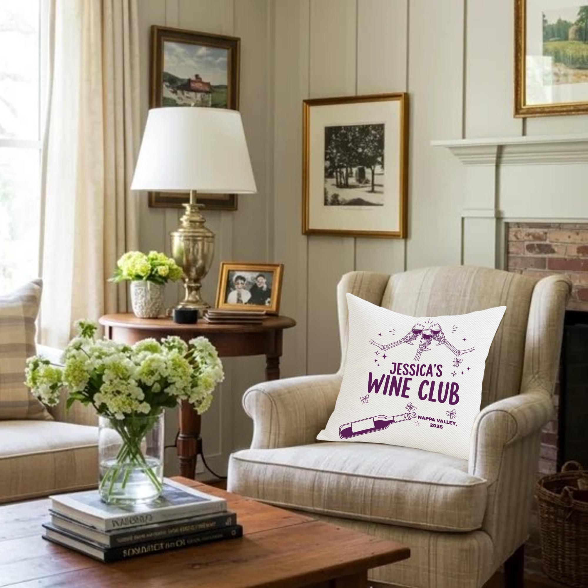 Personalized Wine Club Throw Pillow: Wine Lover Gift, USA Made