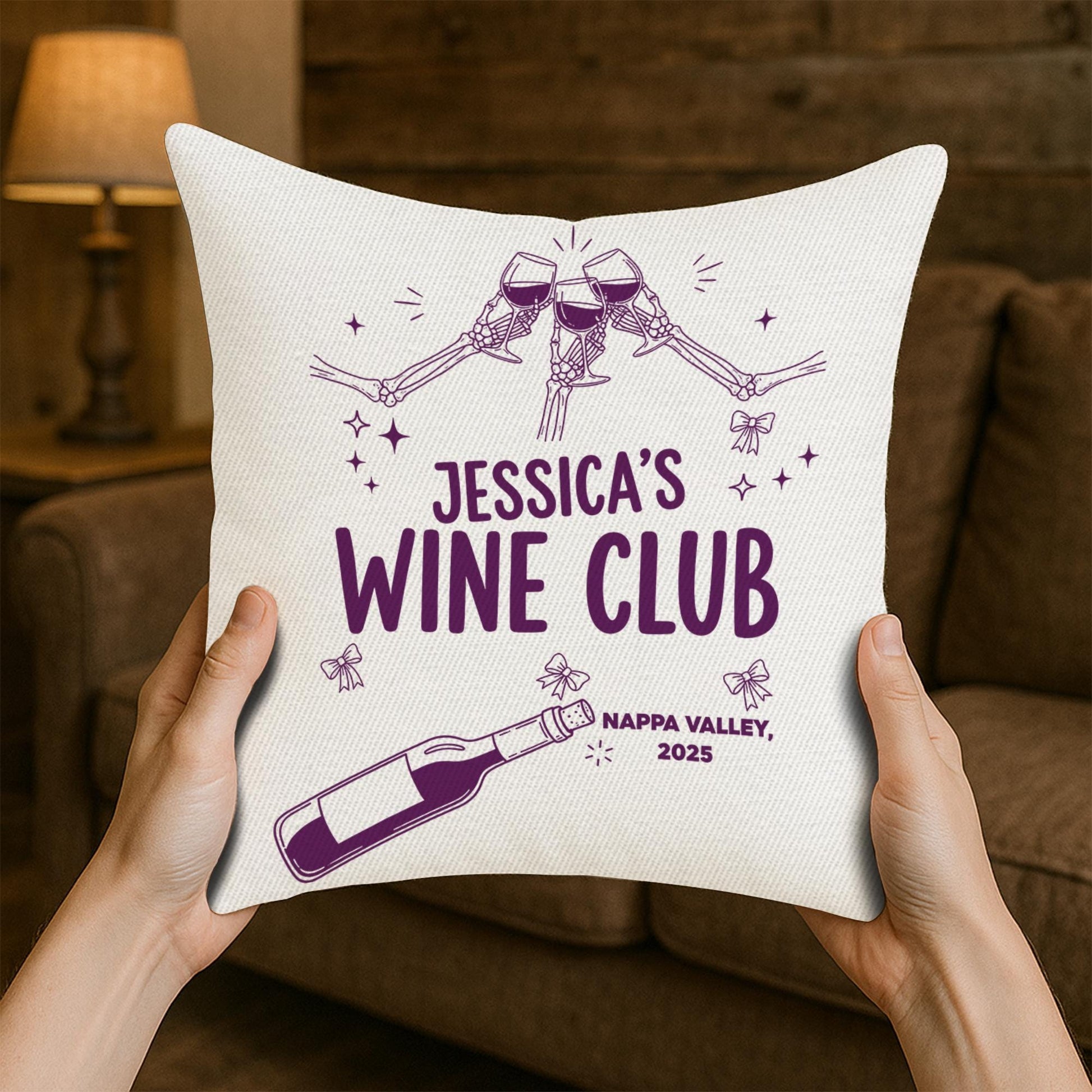 Personalized Wine Club Throw Pillow: Wine Lover Gift, USA Made