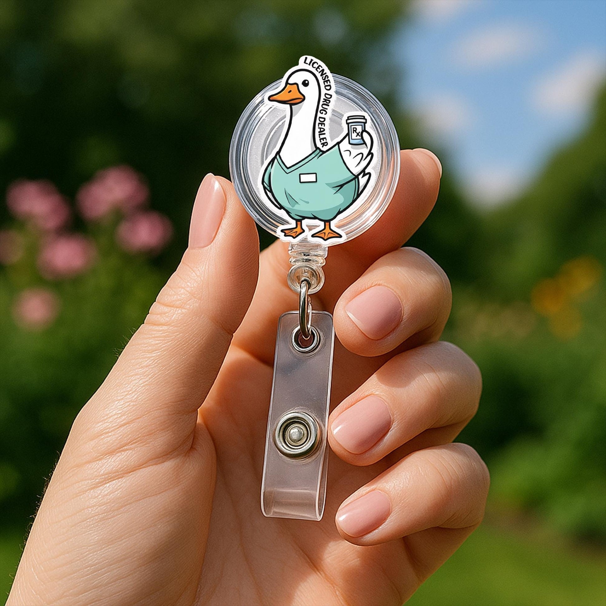 Funny Goose Badge Reel, Licensed Drug Dealer Retractable ID Holder, Nurse Pharmacist Badge Clip, Cute Animal Work Accessories