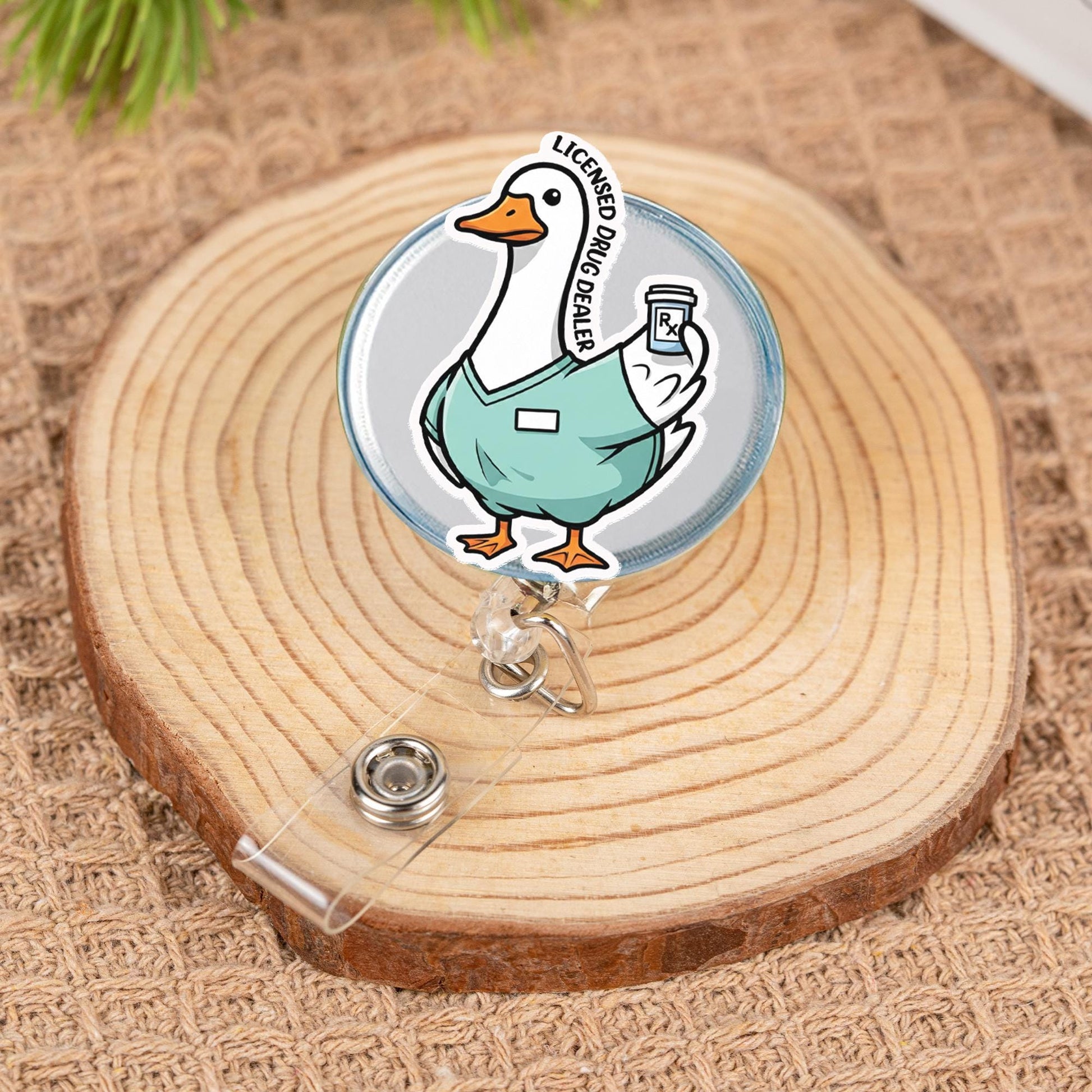 Funny Goose Badge Reel, Licensed Drug Dealer Retractable ID Holder, Nurse Pharmacist Badge Clip, Cute Animal Work Accessories