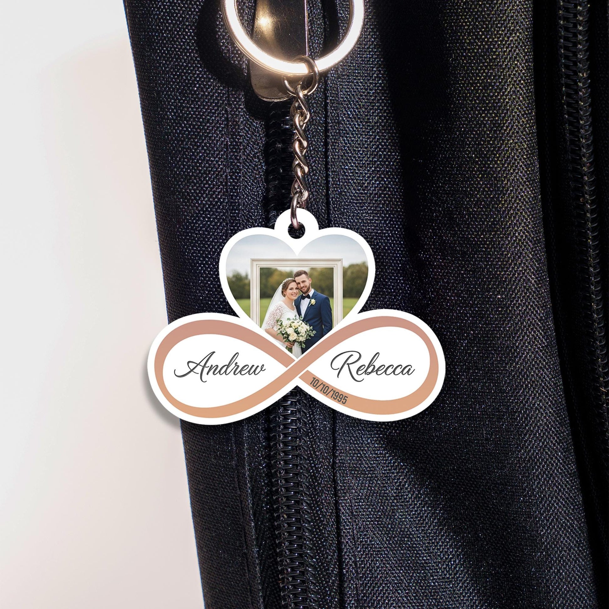 Custom Wedding Photo Keychain | Personalized Couples Gift | Infinity Heart Keyring | Anniversary Keepsake | Bride Groom Favor