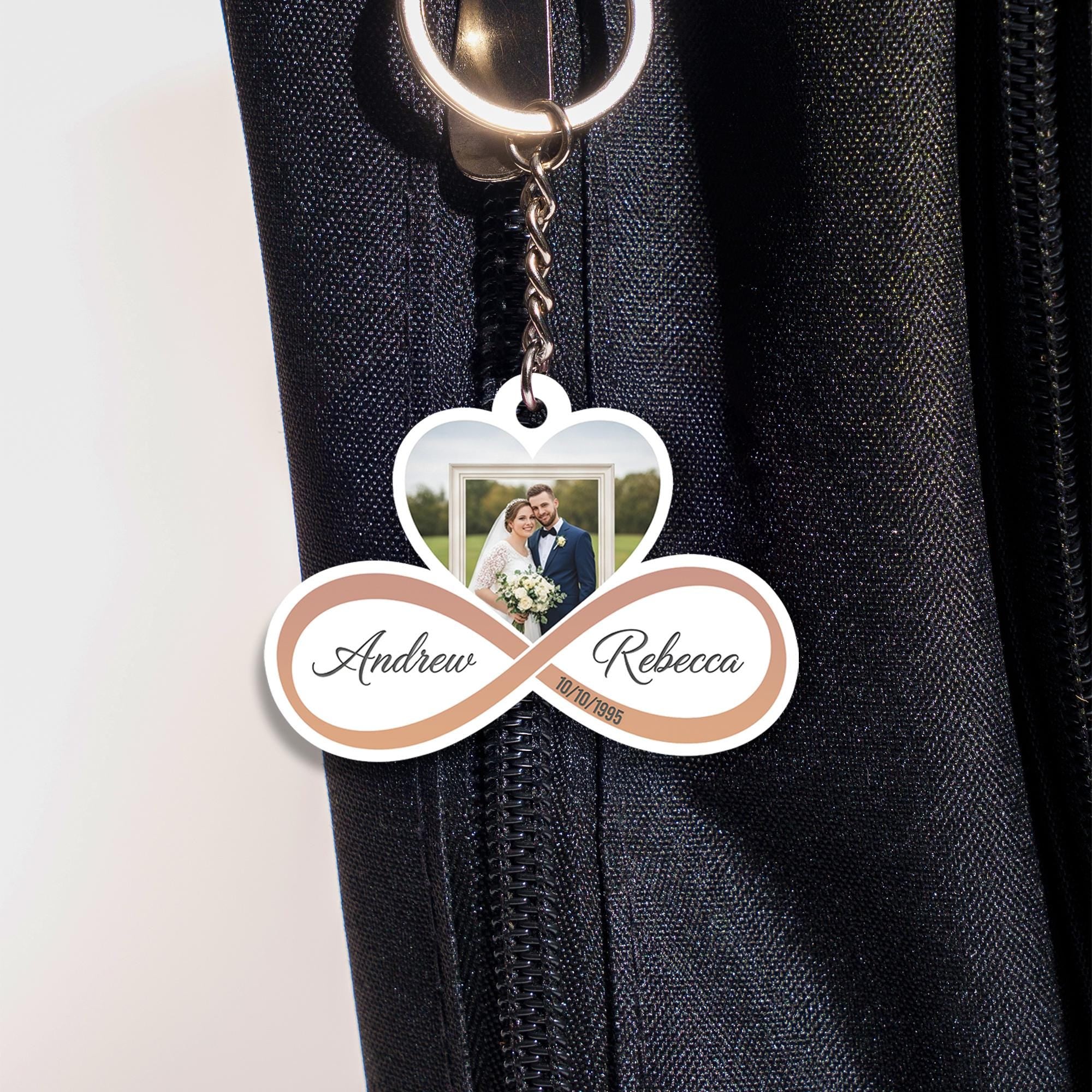 Custom Wedding Photo Keychain | Personalized Couples Gift | Infinity Heart Keyring | Anniversary Keepsake | Bride Groom Favor