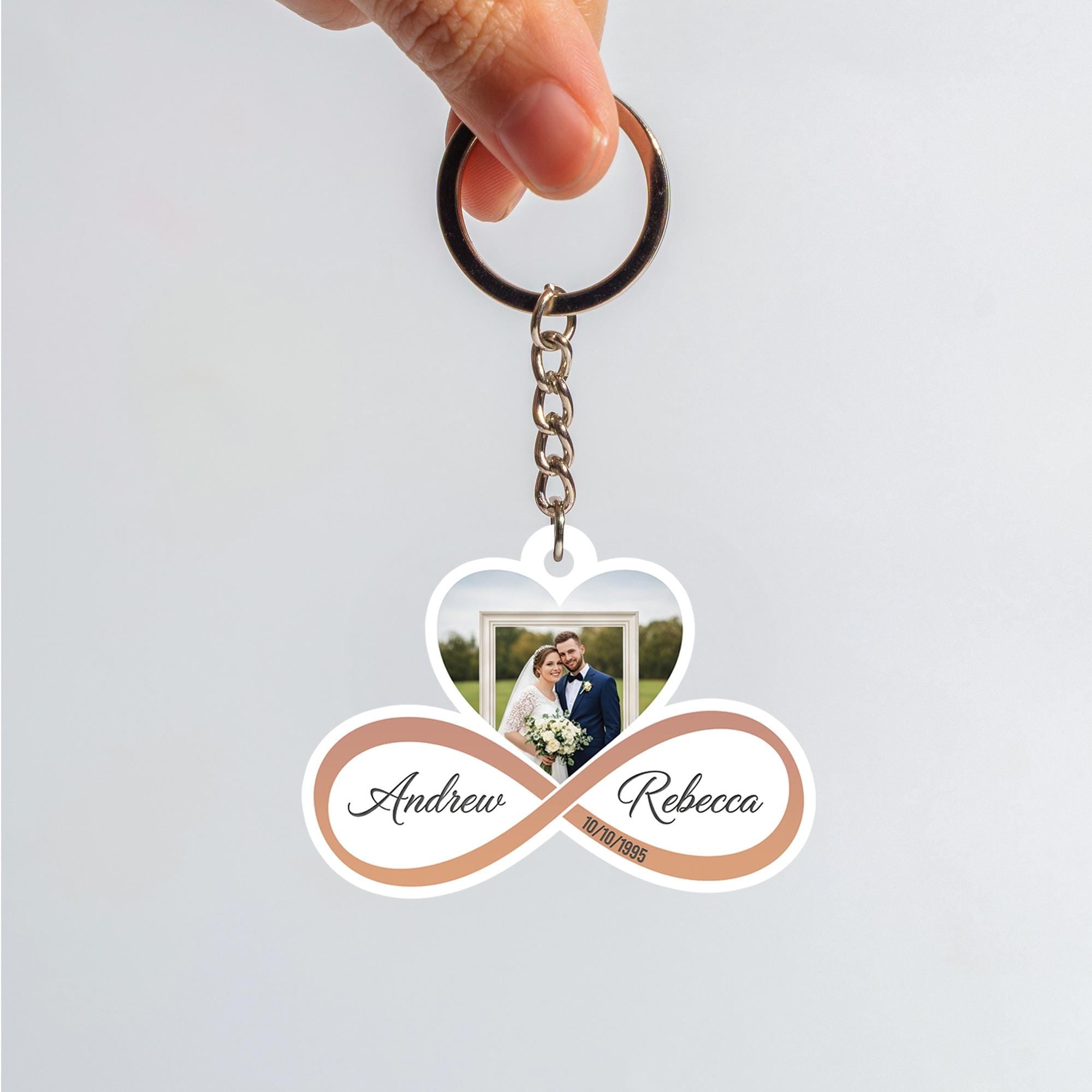 Custom Wedding Photo Keychain | Personalized Couples Gift | Infinity Heart Keyring | Anniversary Keepsake | Bride Groom Favor