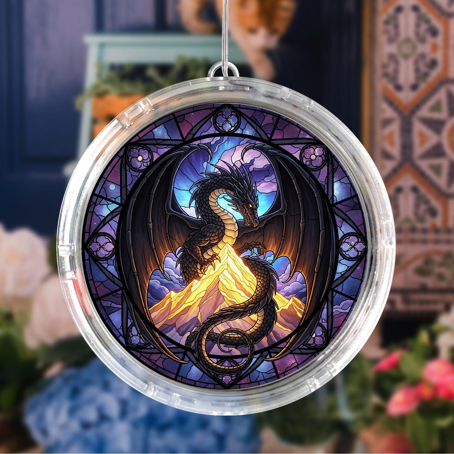 LED Dragon Hanging Light: Gothic Fantasy Window Decor