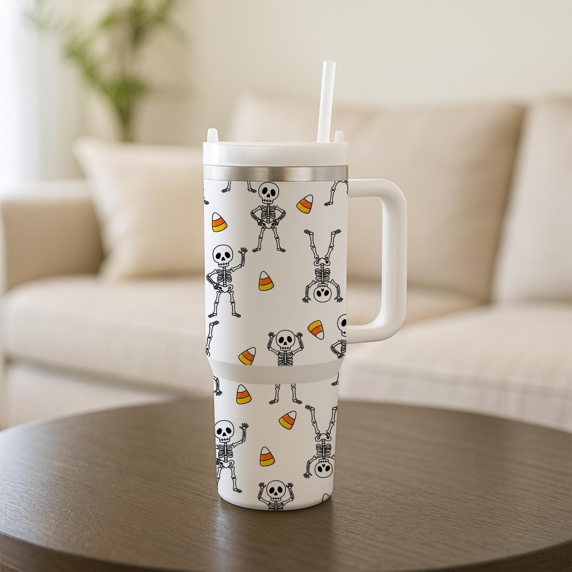 Halloween Skeleton Stainless Steel Tumbler: Spooky Travel Mug with Straw