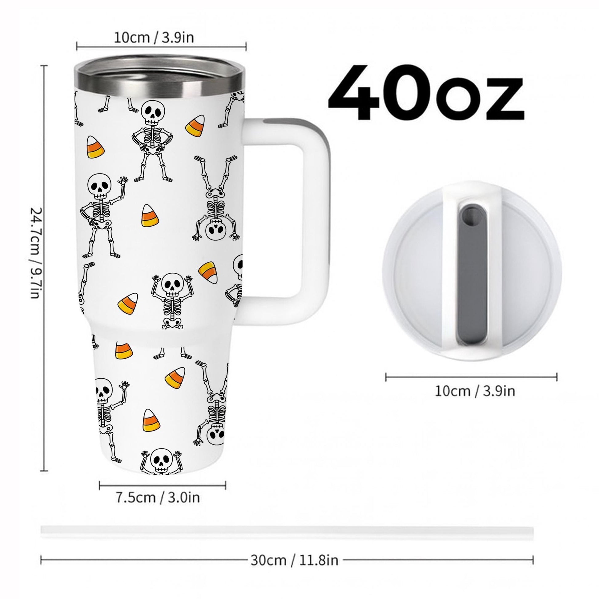 Halloween Skeleton Stainless Steel Tumbler: Spooky Travel Mug with Straw