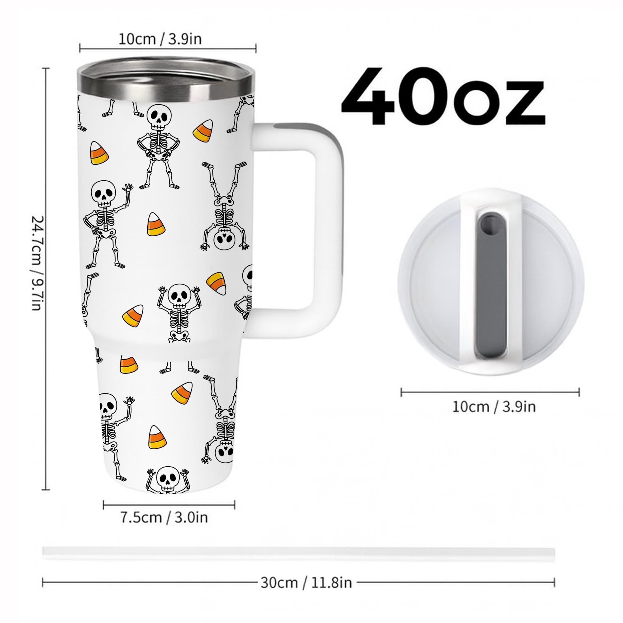 Halloween Skeleton Stainless Steel Tumbler: Spooky Travel Mug with Straw