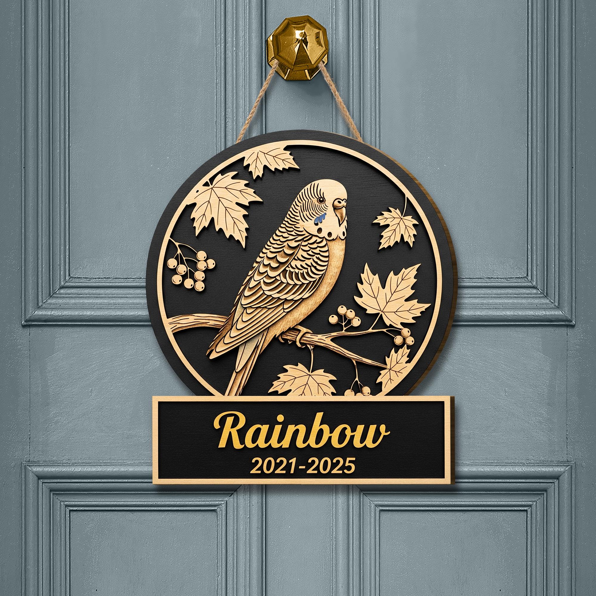 Custom Pet Memorial Wooden Sign | Personalized Bird Plaque | Parakeet Budgie Wall Art | Loss of Pet Gift | Engraved Name Sign