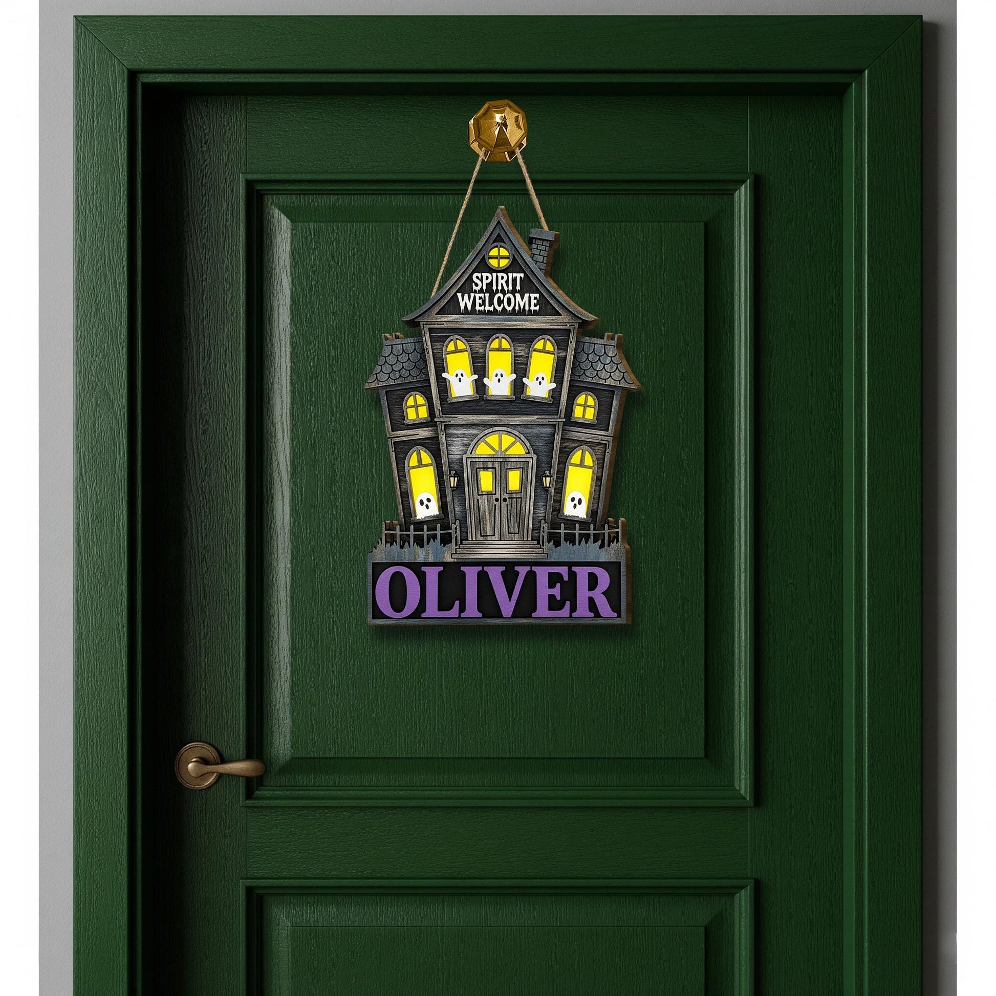 Custom Haunted House Wooden Sign | Personalized Halloween Door Hanger | Ghost Spirit Welcome Plaque | Spooky Porch Decoration