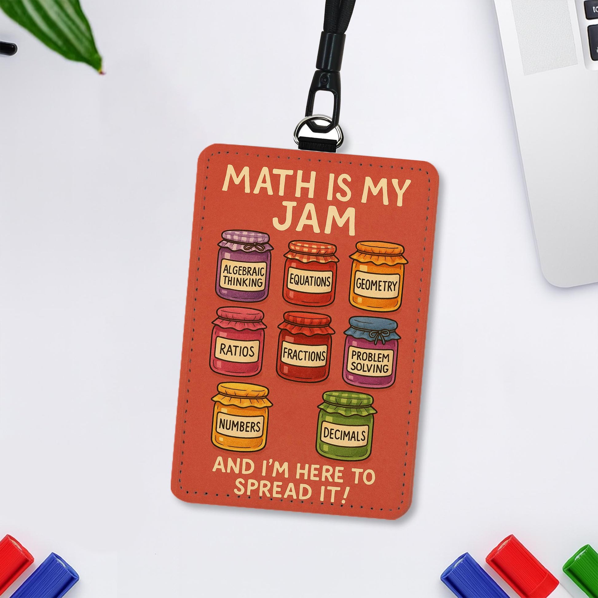 Math Teacher Badge Holder: Funny 'Math Is My Jam' PU Leather ID Lanyard