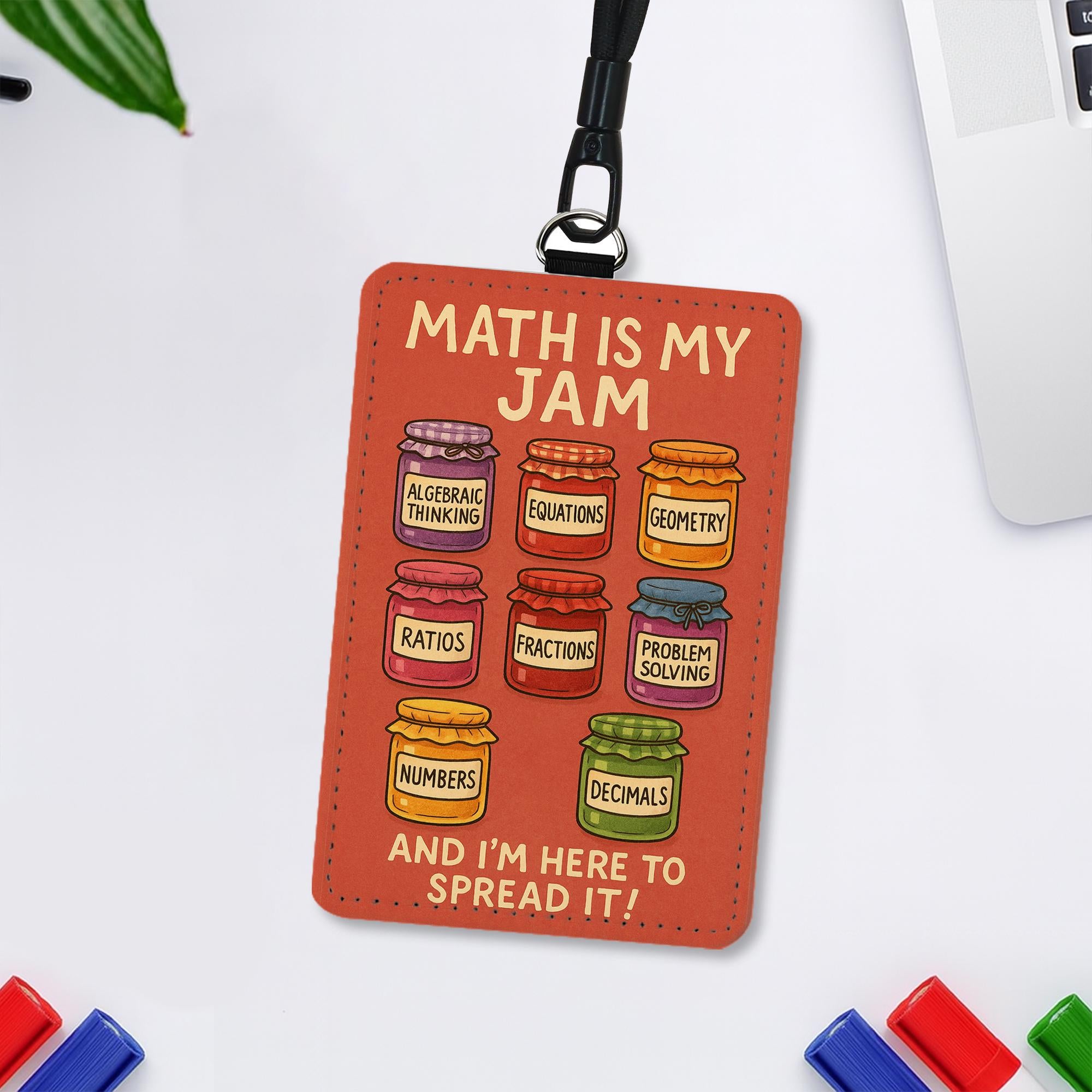 Math Teacher Badge Holder: Funny 'Math Is My Jam' PU Leather ID Lanyard