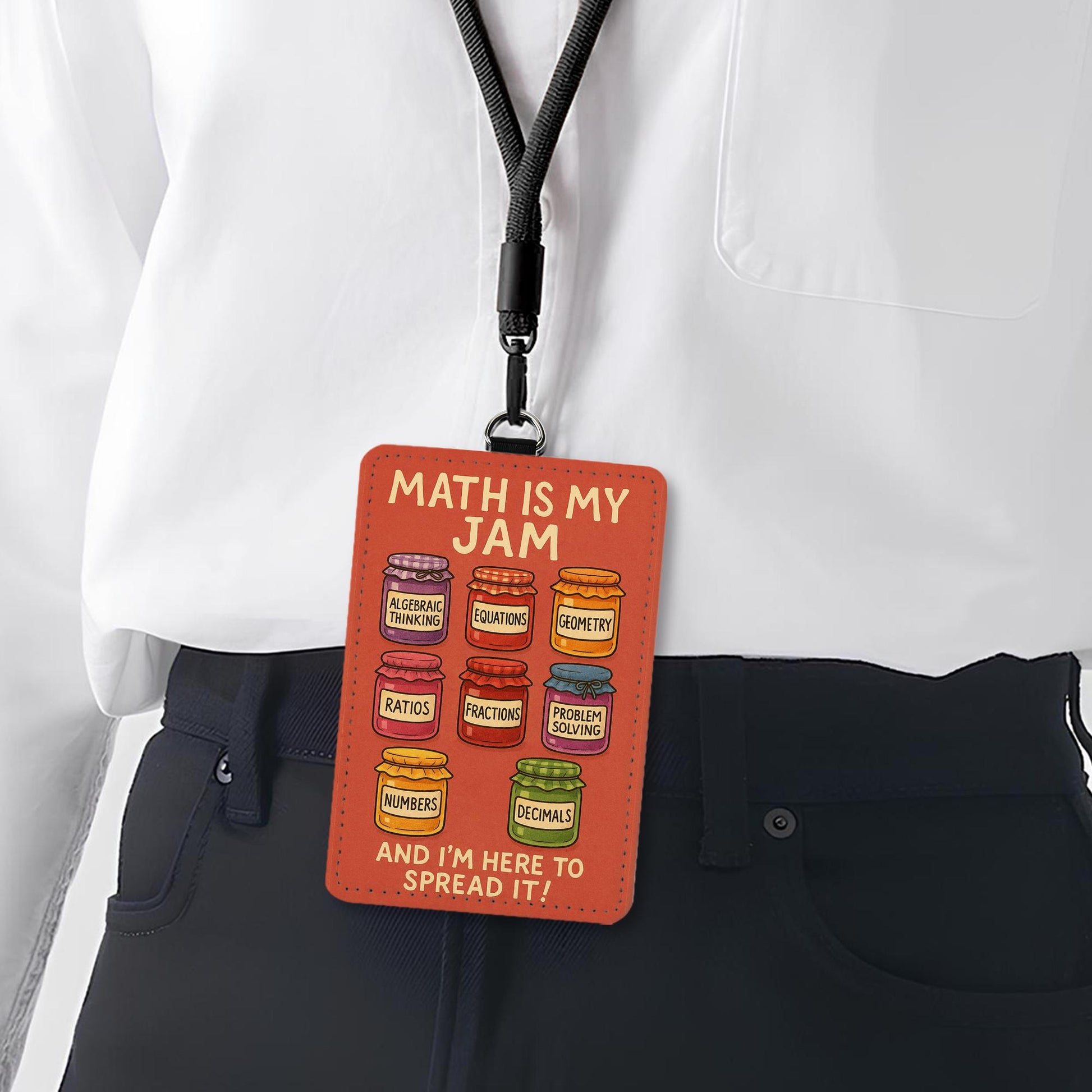 Math Teacher Badge Holder: Funny 'Math Is My Jam' PU Leather ID Lanyard