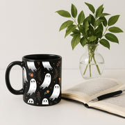 Cute Ghost Mug – Halloween Coffee Cup, Spooky Fall Tea Mug, Black Ceramic Ghosts Mug, Autumn Hot Cocoa Cup, Halloween Gift Idea