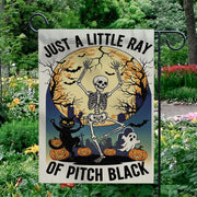 Halloween Garden Flag: Spooky Skeleton, Ghost & Cat - Double-Sided Polyester