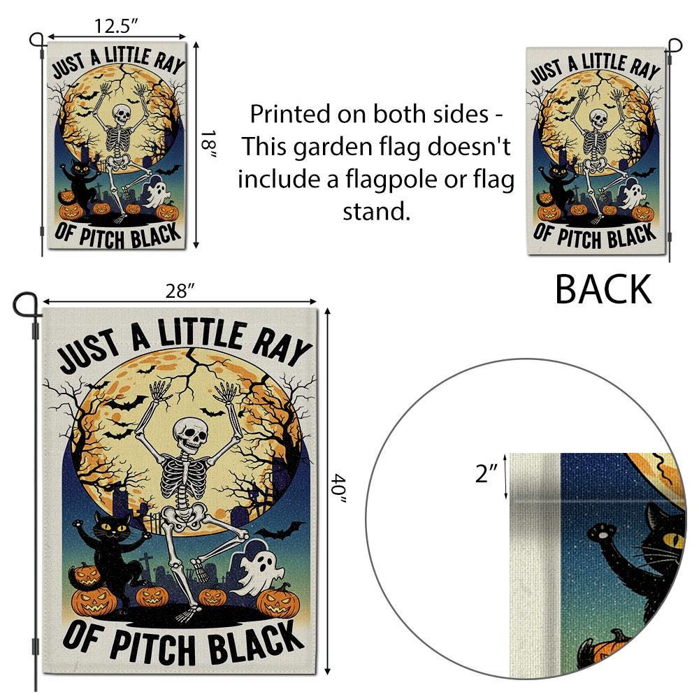 Halloween Garden Flag: Spooky Skeleton, Ghost & Cat - Double-Sided Polyester